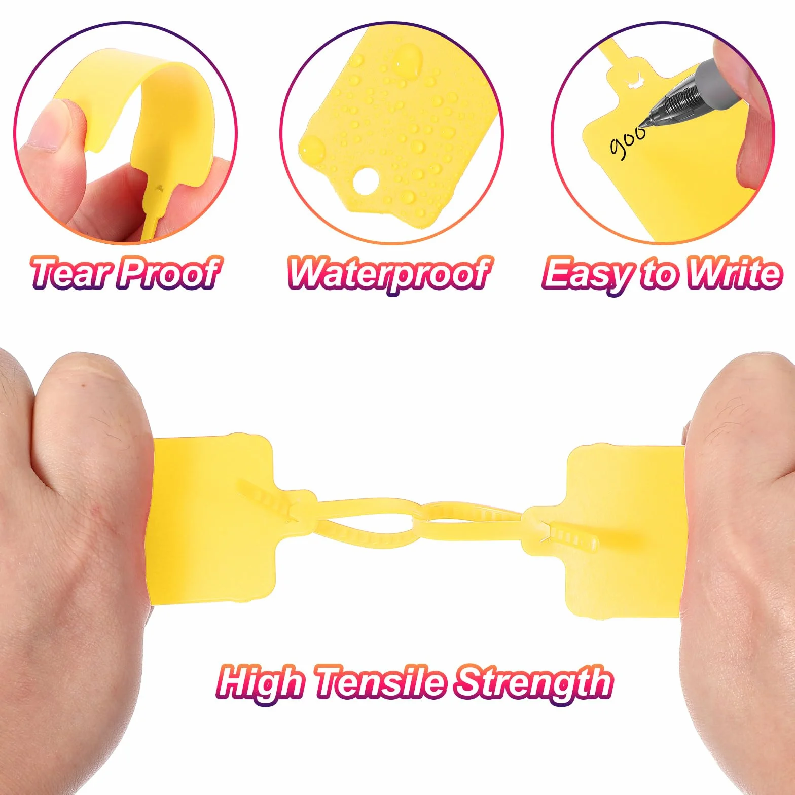 PATIKIL 100 szt. plastikowe etykiety identyfikacyjne wodoodporne 6,3 x 3,7 cm żółte