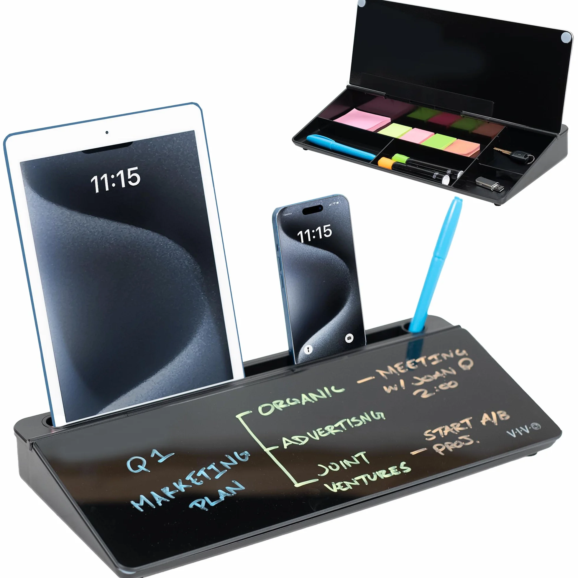 Vivo DESK-WB16B szklana tablica suchościeralna 40 x 18 cm organizer na biurko czarna