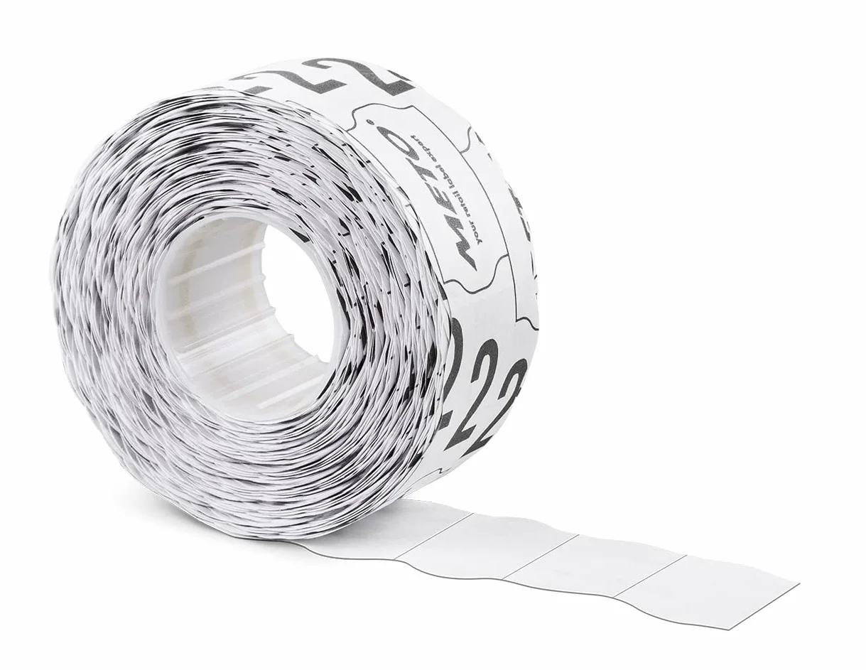 METO Etykiety do ręcznych etykietek 30007364 (32 x 19 mm, 2-wierszowe, 10 000 sztuk, odklejane, do METO, Contact, Sato, Avery, Tovel, Samark itd.) 10 rolek, białe