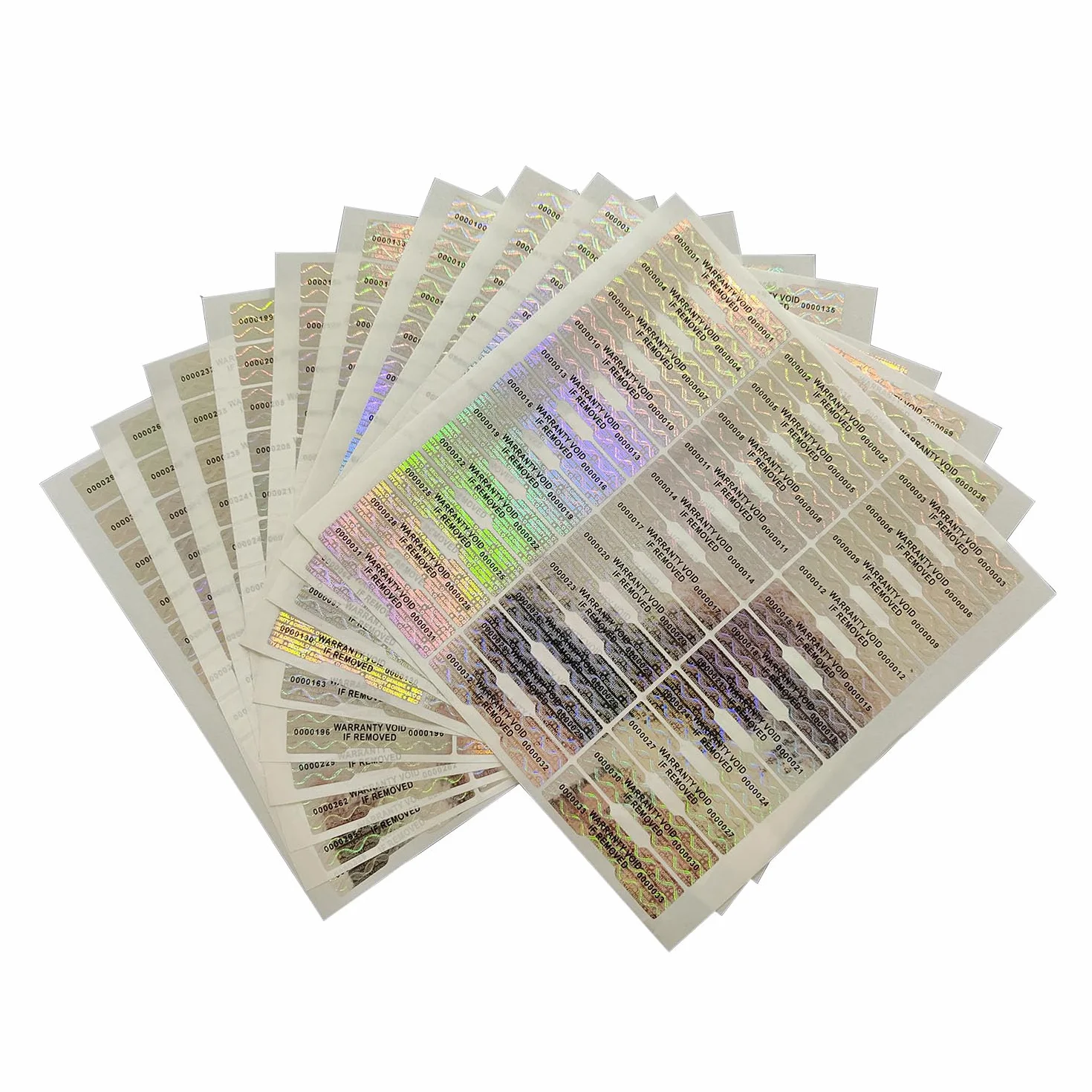 Naklejki hologramowe zabezpieczające 12,7x50mm 330szt. Srebrne etykiety plomby