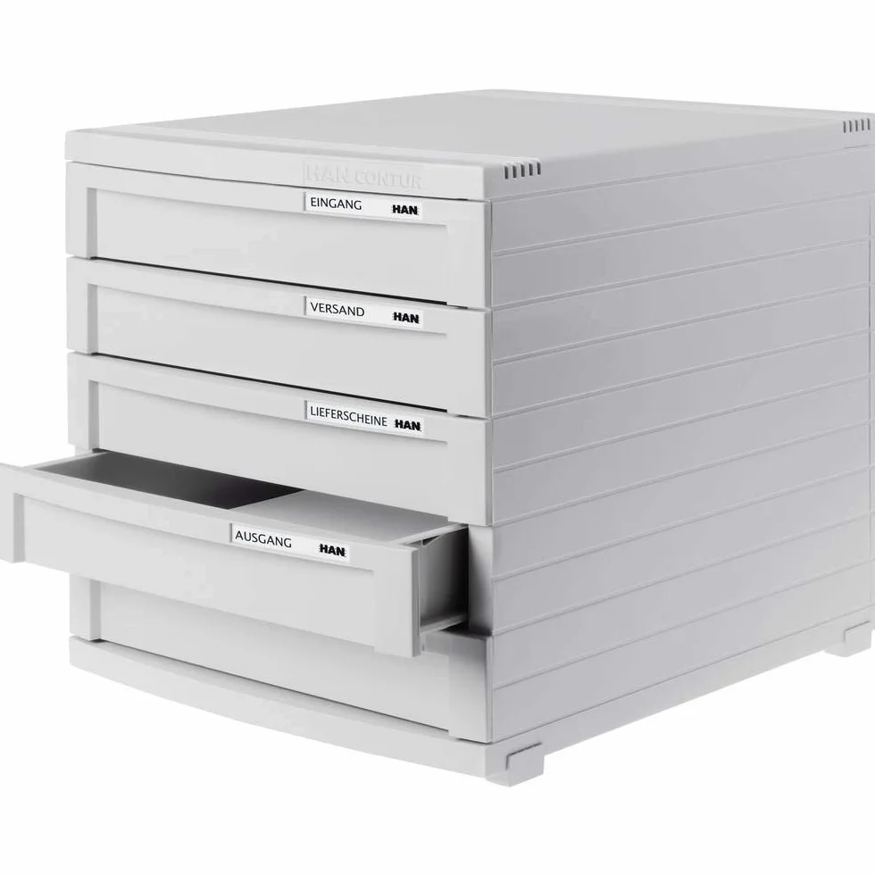 HAN CONTUR 1505-11 szafka z 5 wysokimi zamkniętymi szufladami do formatu B4, z blokadą wysuwania, w zestawie tabliczki z opisami, gumowe nóżki, modułowy system szuflad, możliwość rozbudowy