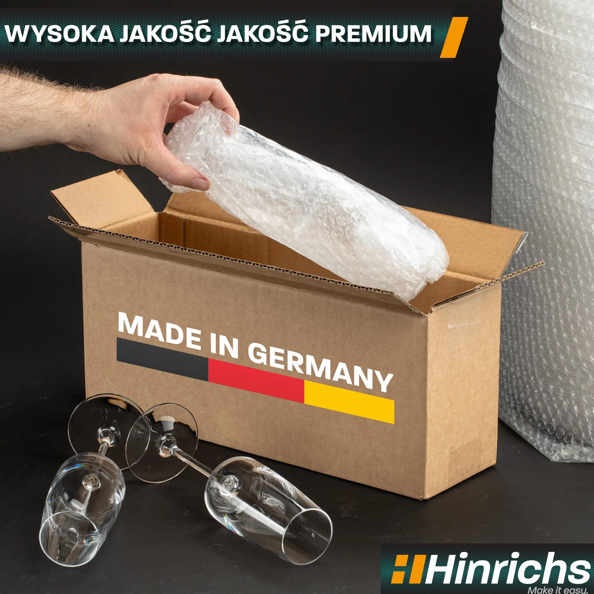 Hinrichs Folia Bąbelkowa w Rolce 20m x 30cm perforowana - Idealna do Wysyłki, Pakowania i Przenoszenia - Możliwość 100% Recyklingu - Folia Bąbelkowa jako Materiał Opakowaniowy - Materiał amortyzujący