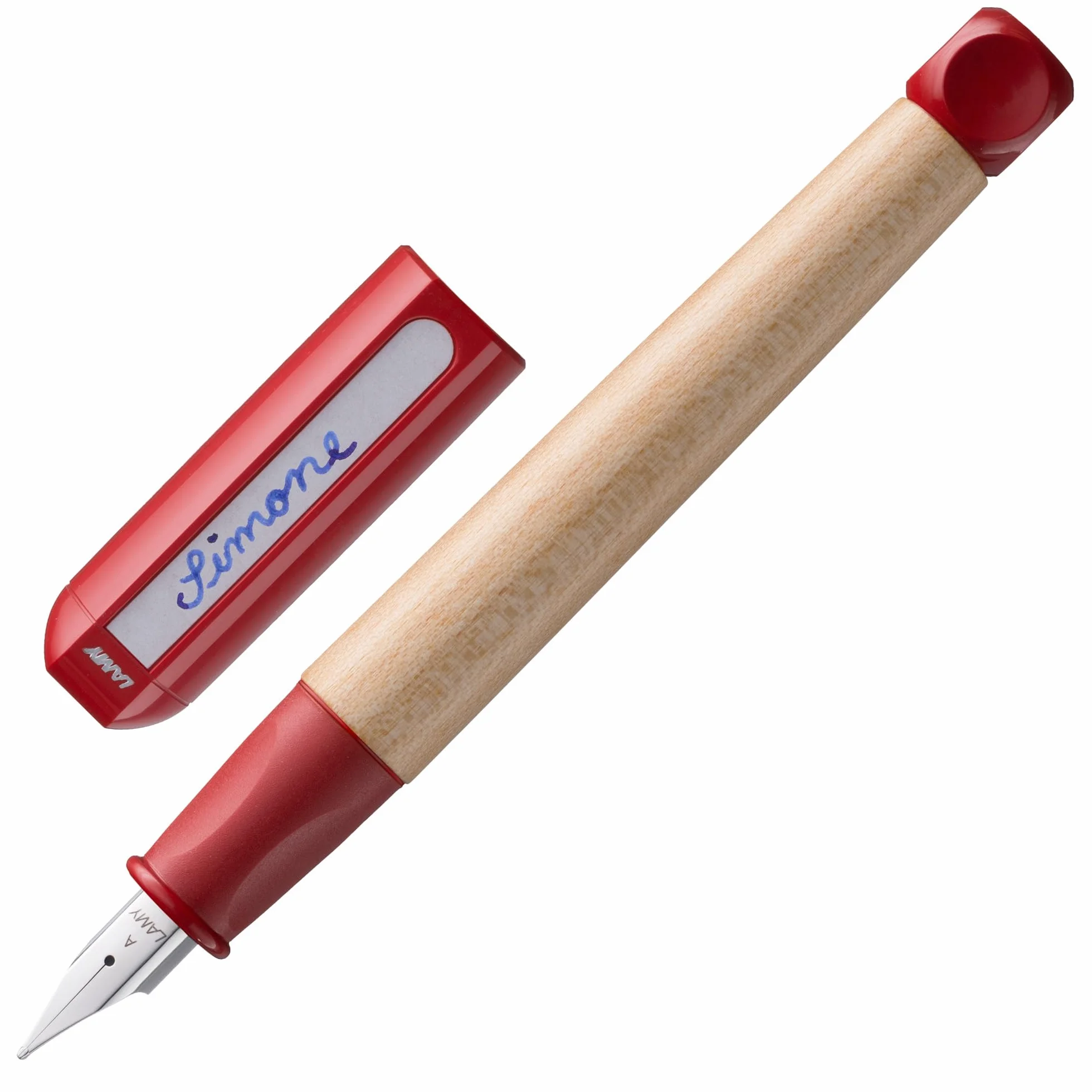 LAMY ABC Red - Przyjazne dla dzieci pióro wieczne do pisania dla początkujących z ergonomicznym uchwytem i polerowaną stalówką ze stali leworęcznej (LH) w rozmiarze M - wytrzymałe drewno klonowe - w
