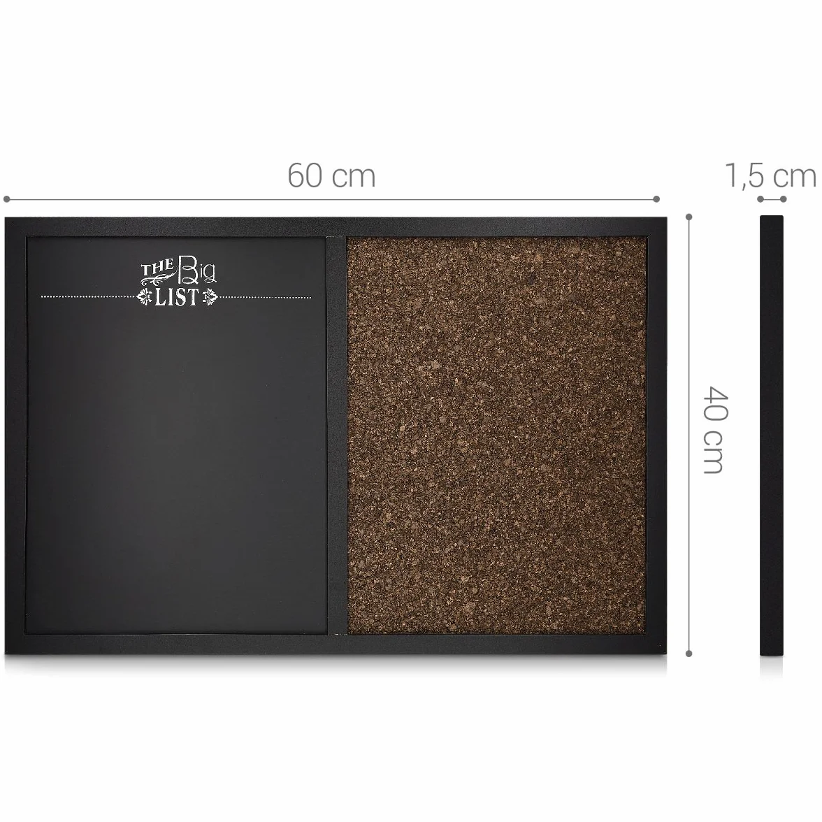 Navaris Tablica kombinowana z tablicy kredowej i tablicy korkowej - tablica memo 60x40 cm z tablicą magnetyczną foliowa tablica korkowa - w tym uchwyt na magnes do kredy