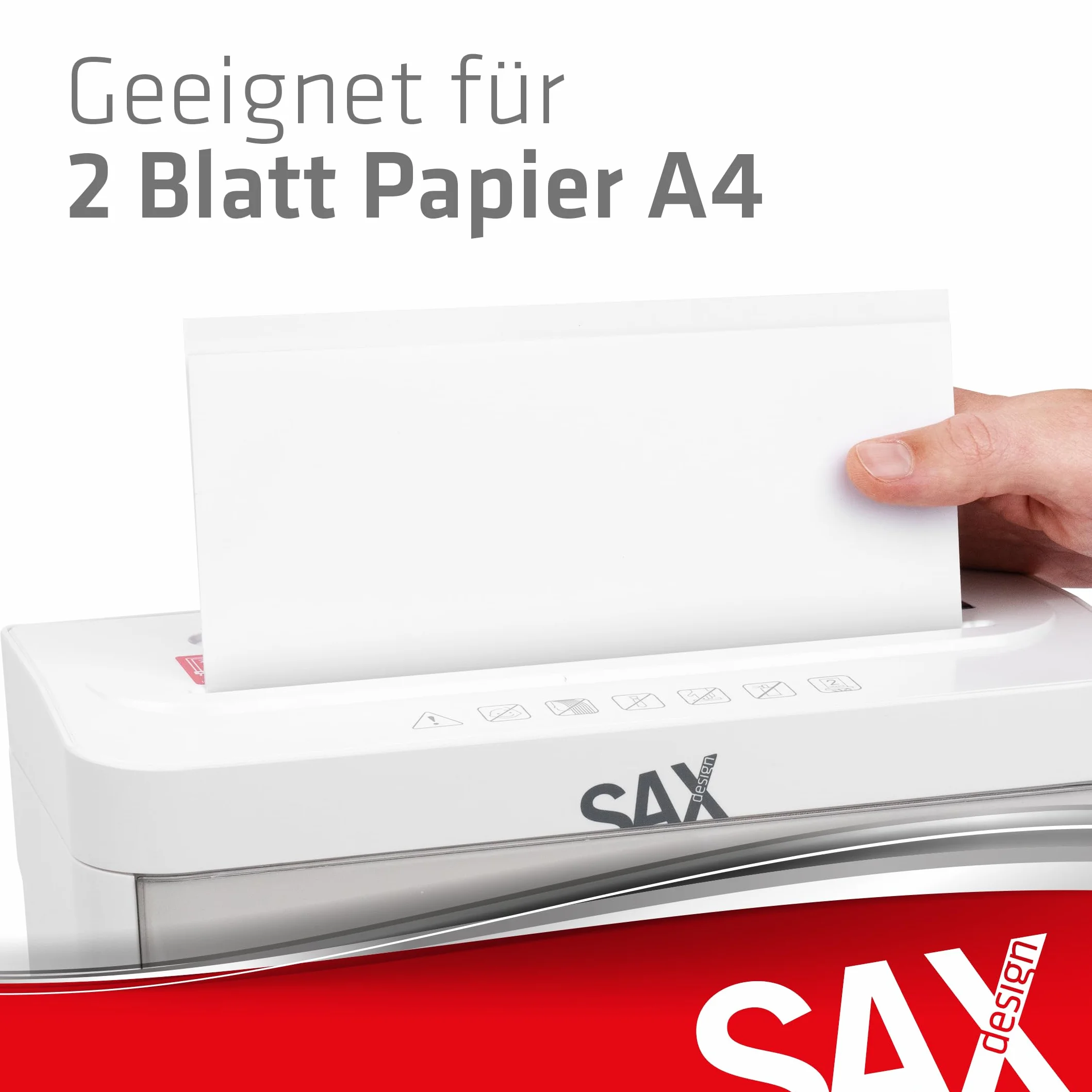 Sax Rozdrabniacz Bruno – cięcie cząstek 3 x 18 mm, rozdrabnia papier, płyty CD i karty, otwór podajnikowy 220 mm, 2 arkusze A4, pojemność 3,5 l, cicha praca do 70 dB, idealna do biura i biura domowego