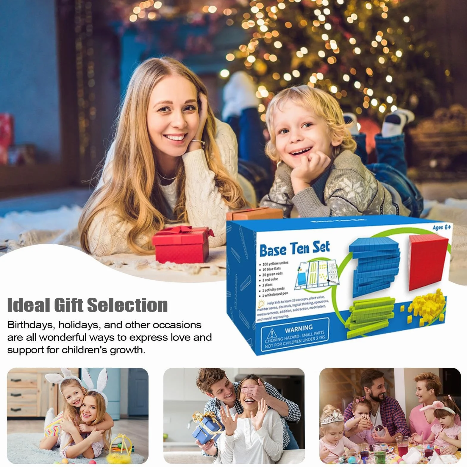 Base Ten Blocks, Math Manipulatives Learning Toy Set, Preschool Counting Cubes & Place Value Blocks, Hands On Number Concept Training, Educational Math Game for Kids Classroom Homeschool Teaching Aid