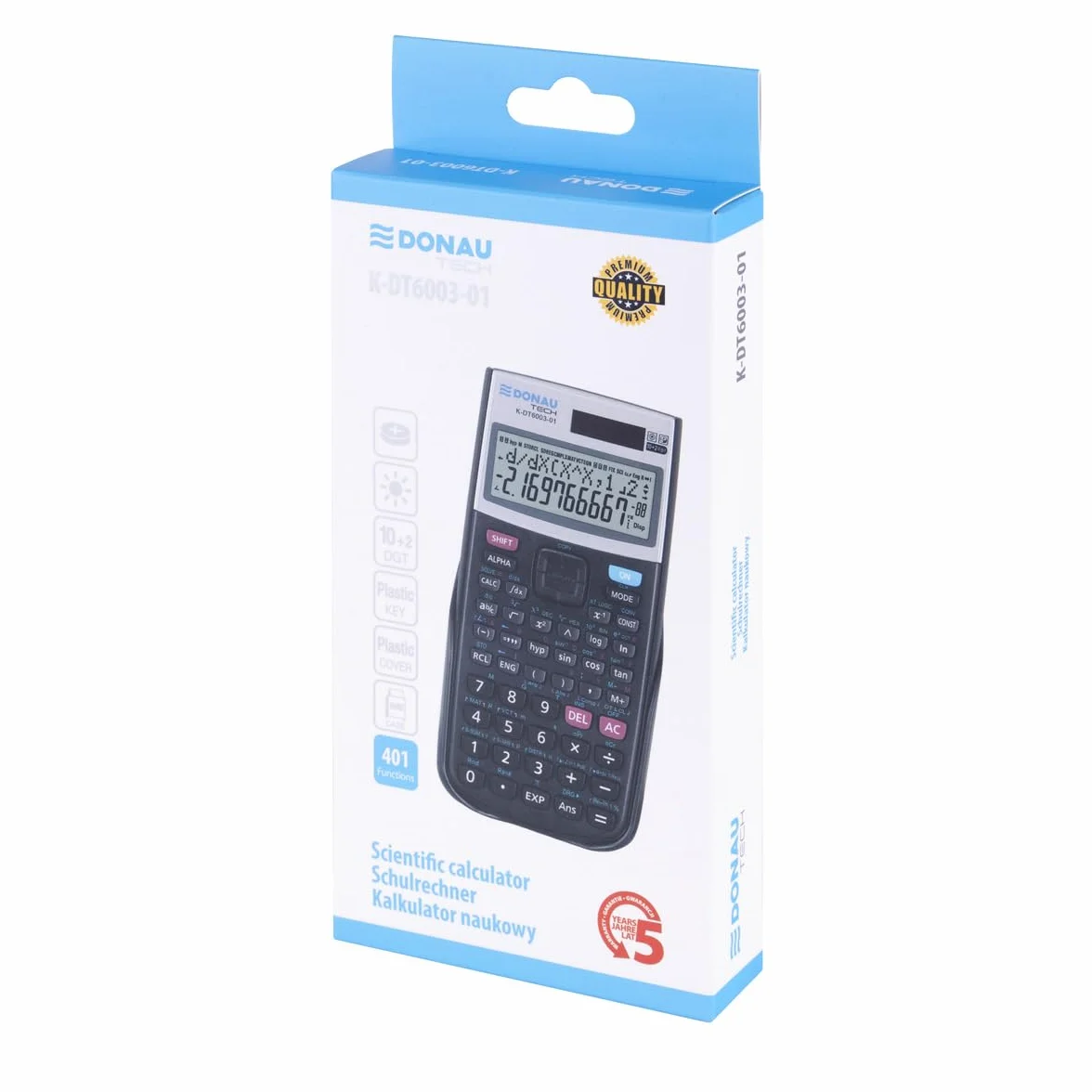 DONAU TECH kalkulator techniczny/kalkulator naukowy/solarny i bateria/401 funkcji/czarny/etui ochronne/kalkulator szkolny/pokrowiec przesuwny / 16,4 x 8,4 x 1,9 cm