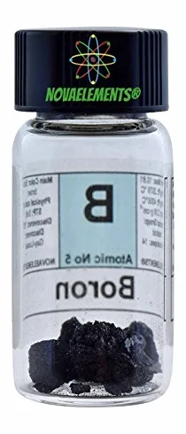 Boron półmetal 0,5 g 99,9% kryształki w ampoule ze szkła z oznaczeniem, element 5 firmy Tisch Periodic Table