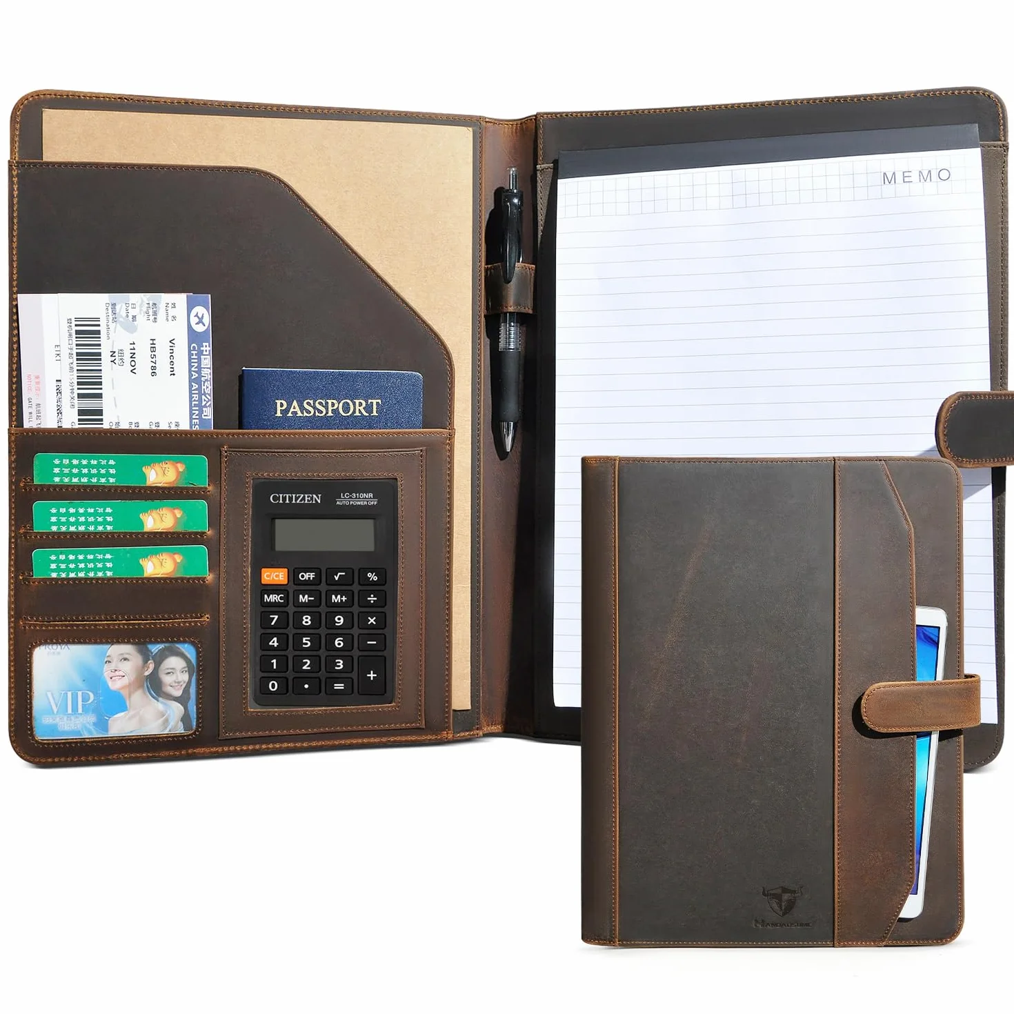 Crazy Horse Skórzane Padfolio, Legal Pad Organizer do Biura Biznesowego, Wznów Teczka, Notatnik do A4/Pad, 901 (901 Brązowy)