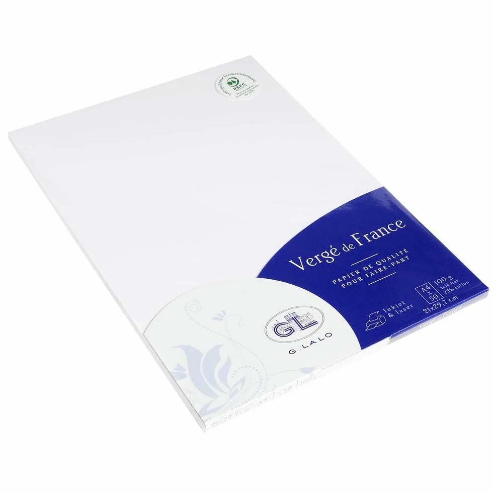 Lalo 47250L Papier Vergé de France Zestaw 50 arkuszy 21x29,7 cm 100g kolor ekstra biały
