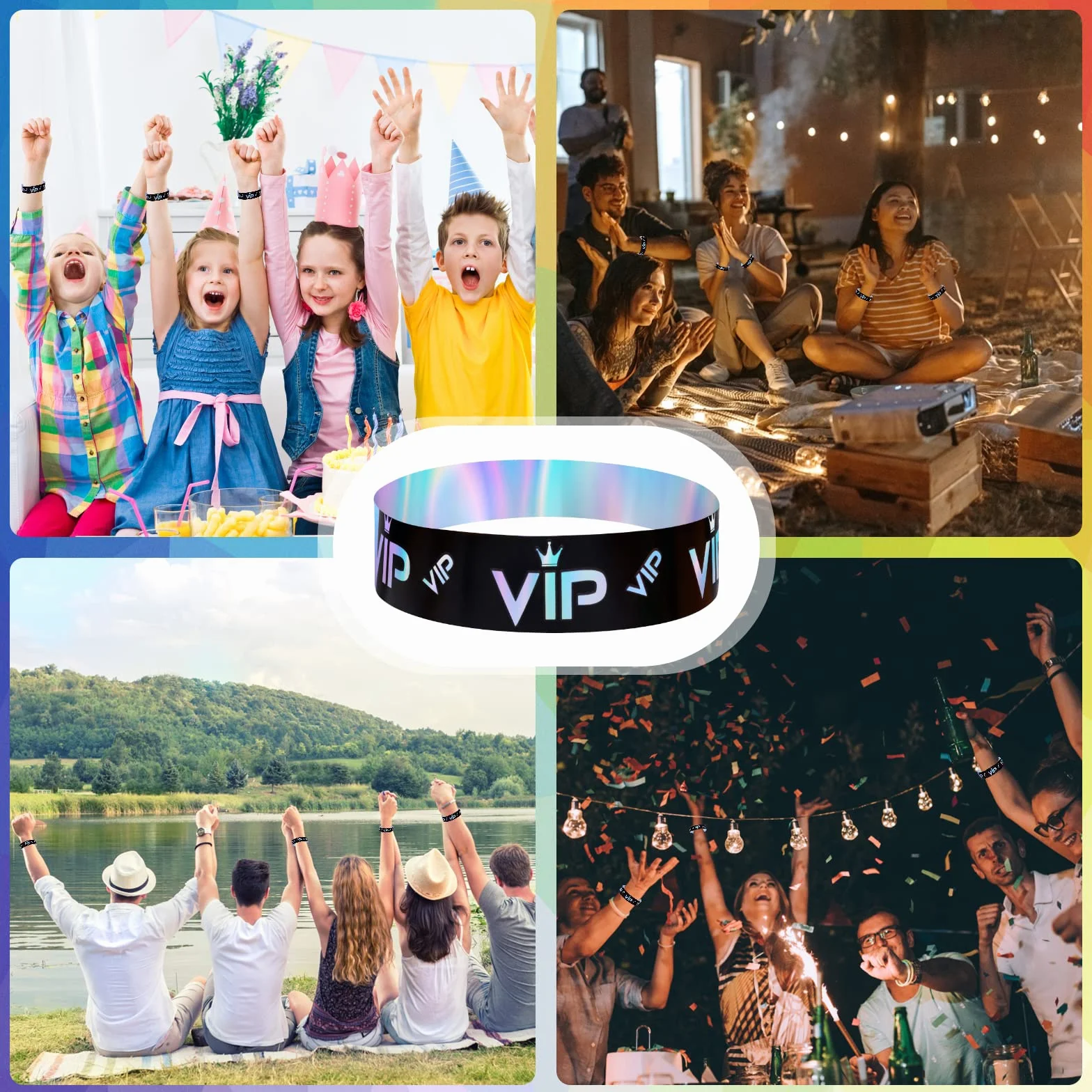 500szt Opaski VIP, Opaski VIP Papierowe Opaski Imprezowe Bransoletki Papierowe Opaski VIP Opaski na Imprezy Wejscie VIP Party Muzyka Festiwal Koncerty (Holograficzny Czarny Srebrny)
