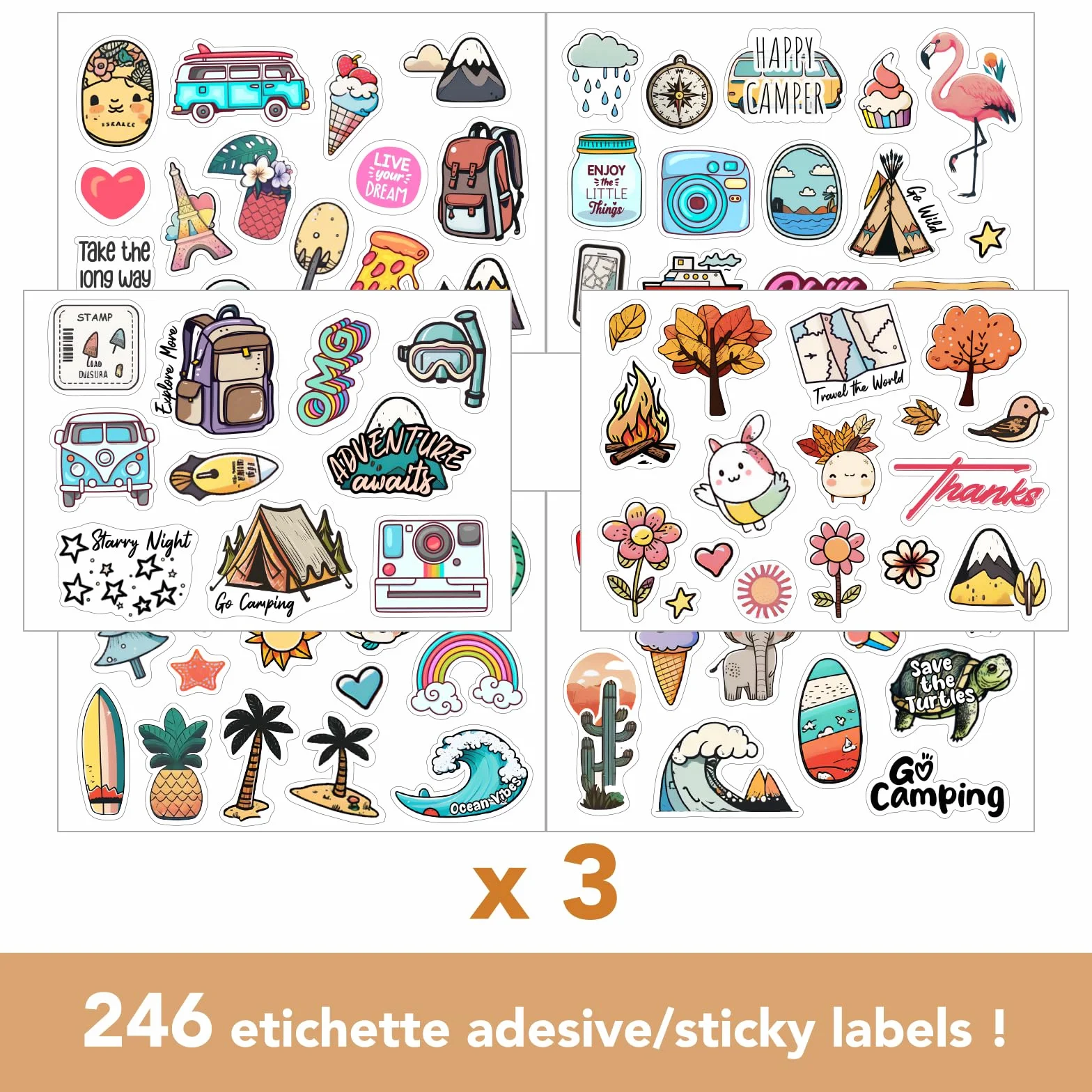 250 naklejek podróżnych - estetyczne naklejki do pamiętnika podróży do wypełnienia, albumu scrapbookingowego, naklejki dziennikowe, naklejki na walizkę podróżną, naklejki na walizkę podróżną/słodkie