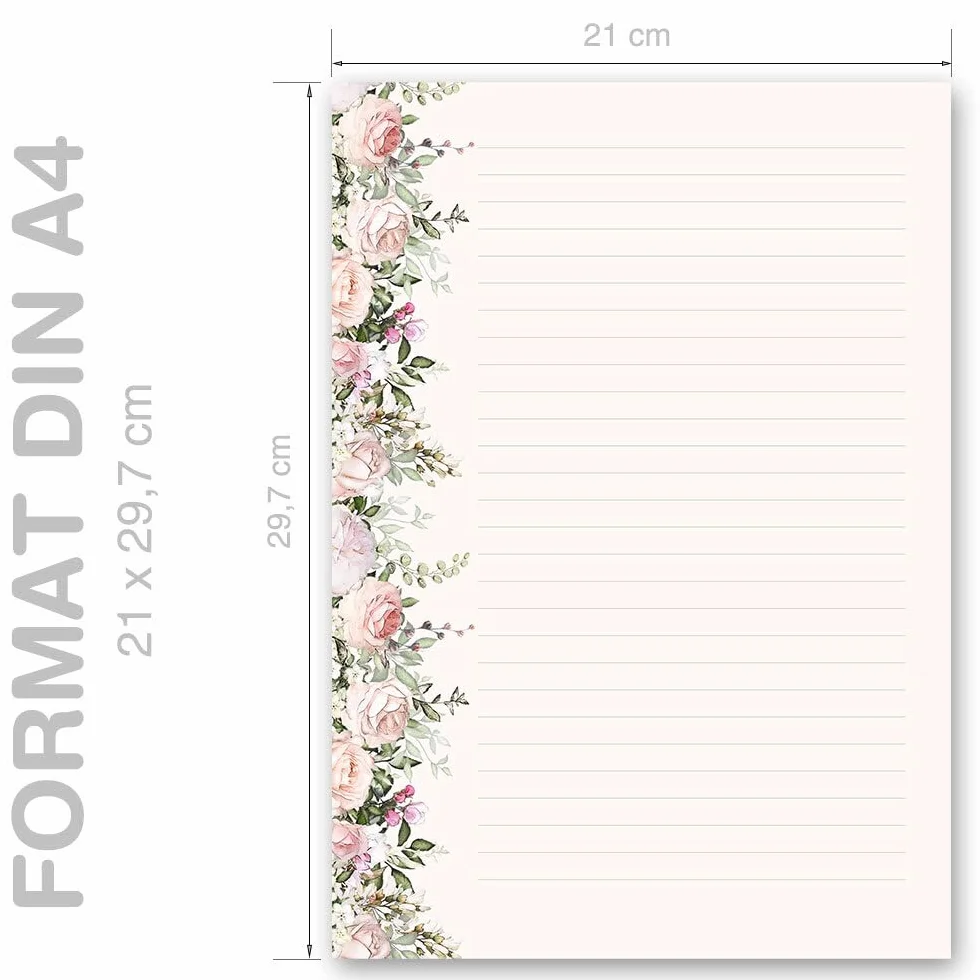 100 arkuszy papieru listowego ROSENPRACHT - DIN A4 (210 x 297 mm), 90 g/m² - ró?e