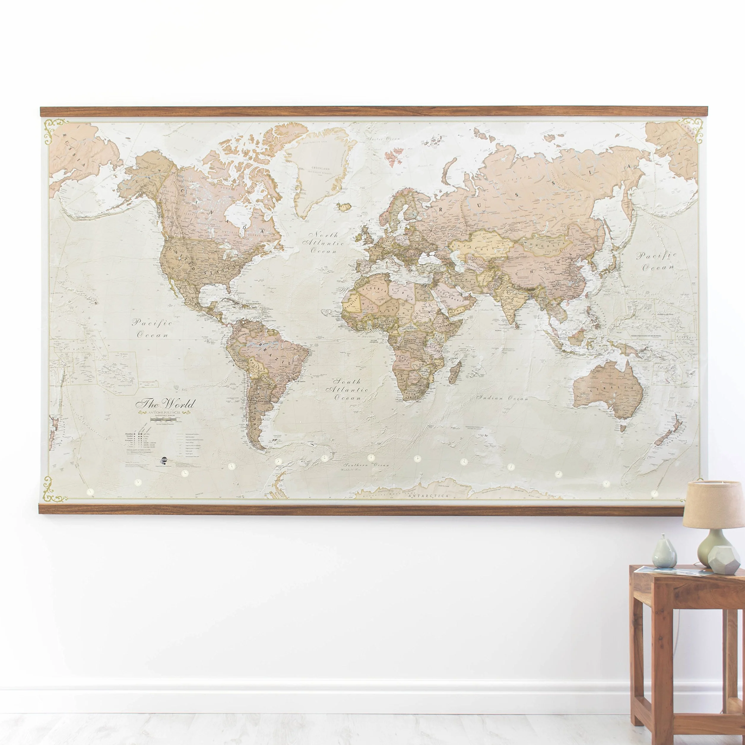 Maps International Gigantyczna mapa świata - mega-mapa świata w stylu antycznym - laminowana - 46 x 80-2025 zaktualizowana
