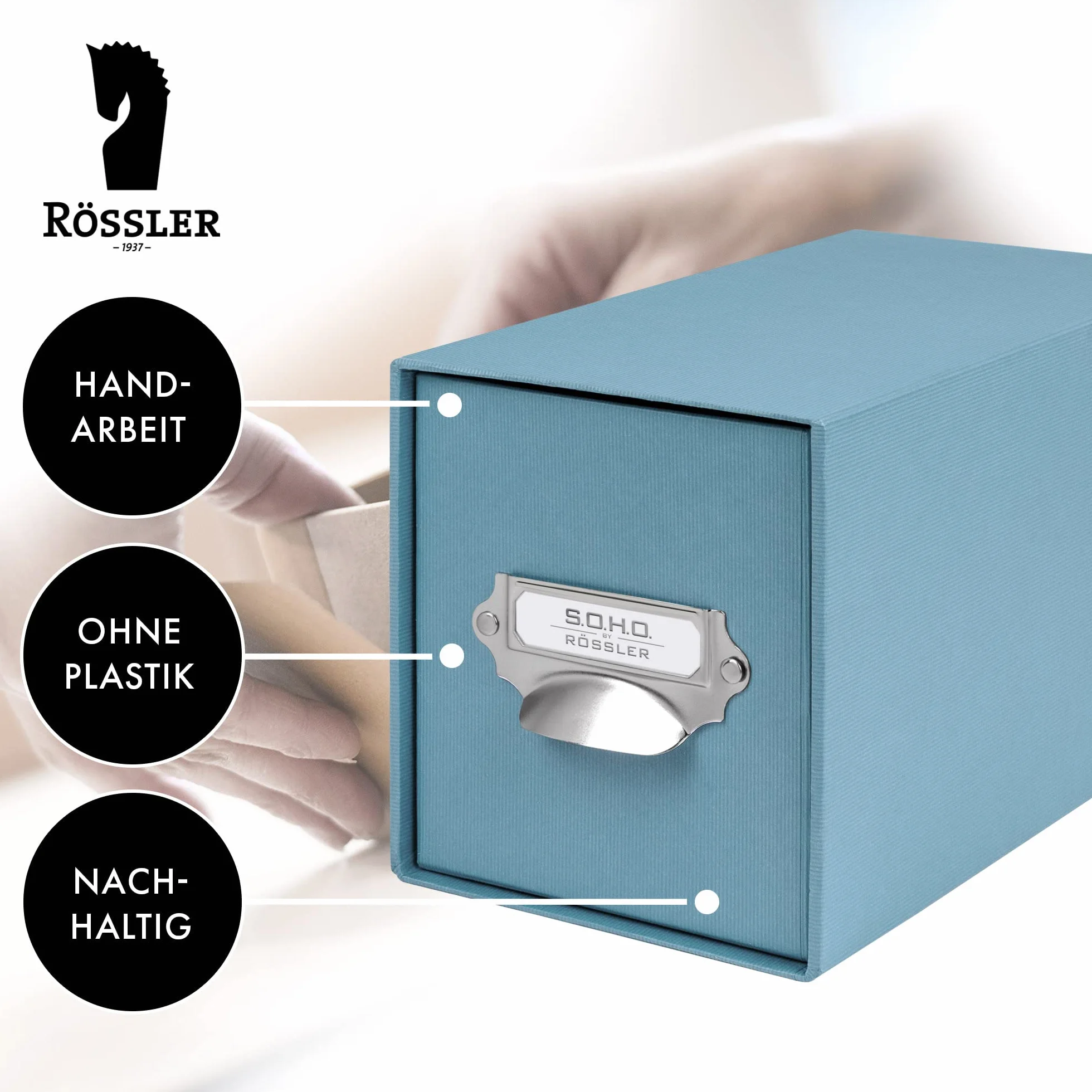 Rössler Papier 1327452150 - S.O.H.O. Pudełko do przechowywania płyt CD, z etykietą i uchwytem, jeans, 1 szt.
