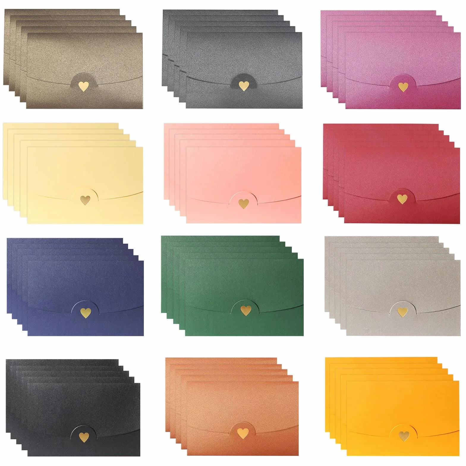 Zestaw 60 mini kopert, kolorowe, małe koperty, na karty podarunkowe, mini koperty z zamknięciem w kształcie serca, koperty z papieru kraftowego, na zaproszenia ślubne, kartki okolicznościowe, prezent