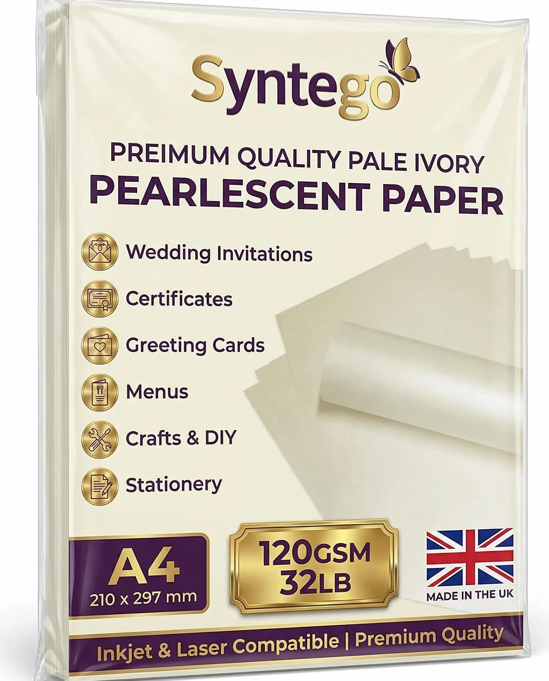 Papier perłowy Quarzo Premium Ivory - A4 (21 x 29,7 cm) - 120 g/m² (wiązanie 14,5 kg) błyszczący certyfikat i arkusze kartonowe do drukarek atramentowych i laserowych - idealne do nagród, zaproszeń