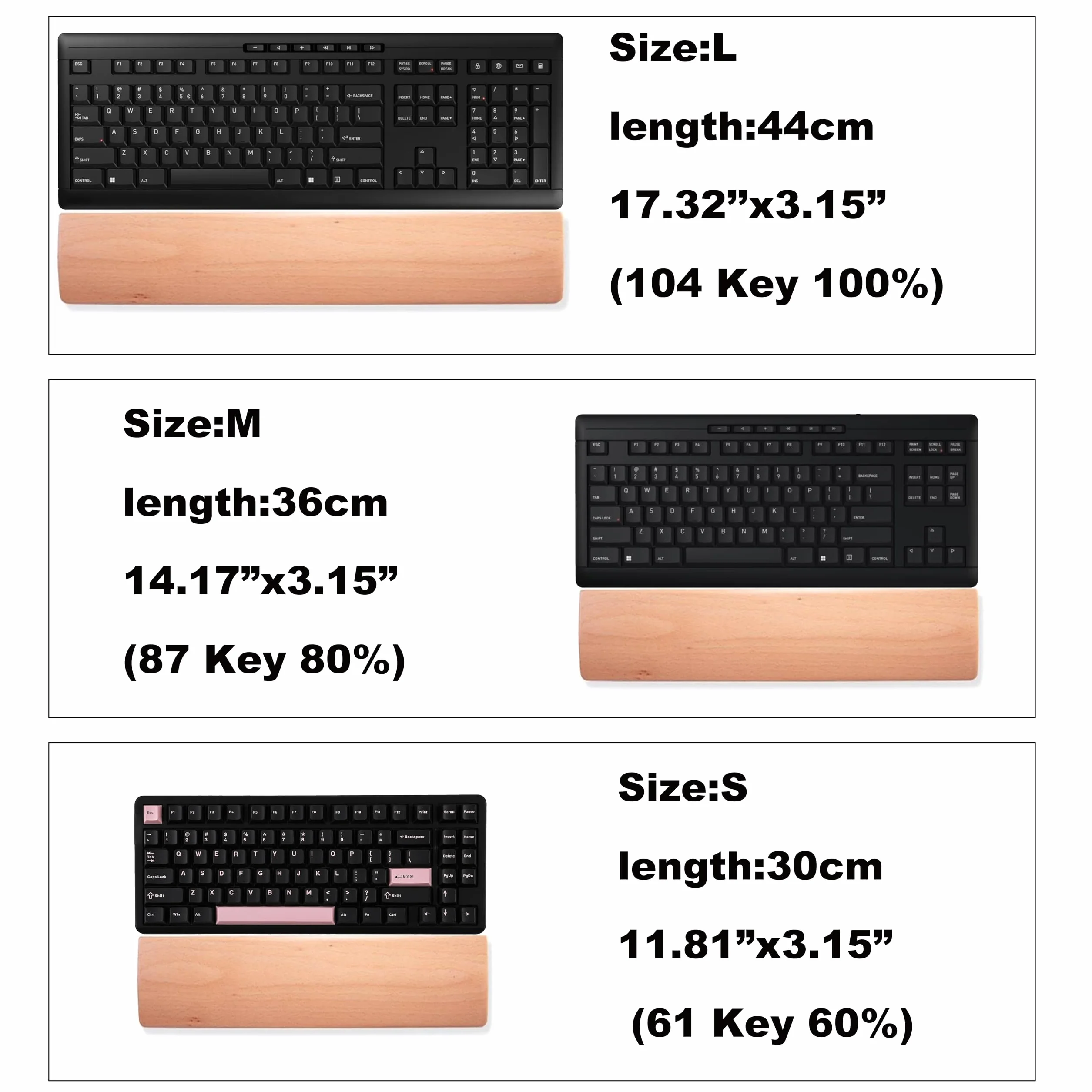 Podpórka pod nadgarstki drewniana do mechanicznej klawiatury ergonomiczna podkładka do pisania i grania buk 30 x 8 cm