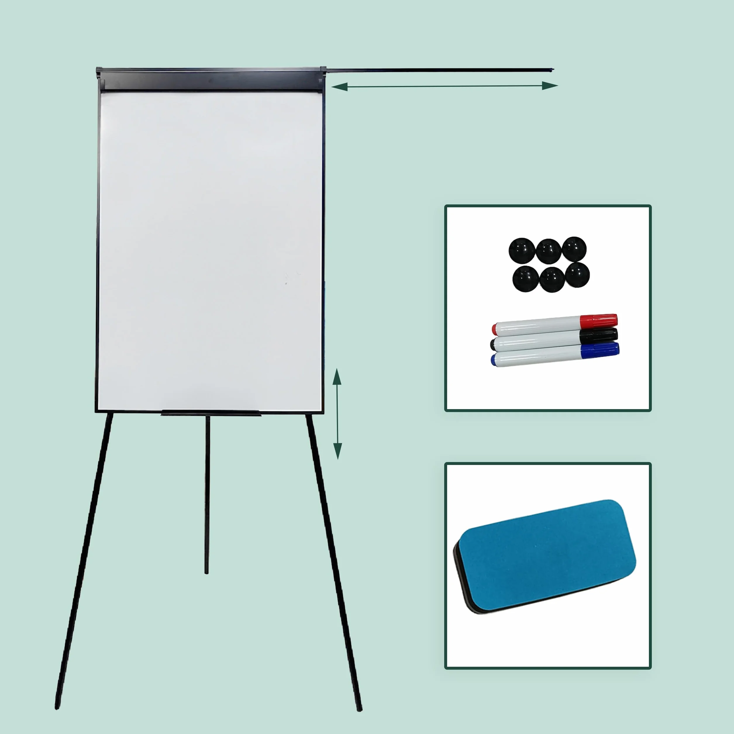 Relaxdays tablica flipchart magnetyczna, regulowana wysokość, statyw, taca na długopisy, rama aluminiowa, HB: 100 x 70 cm, czarna