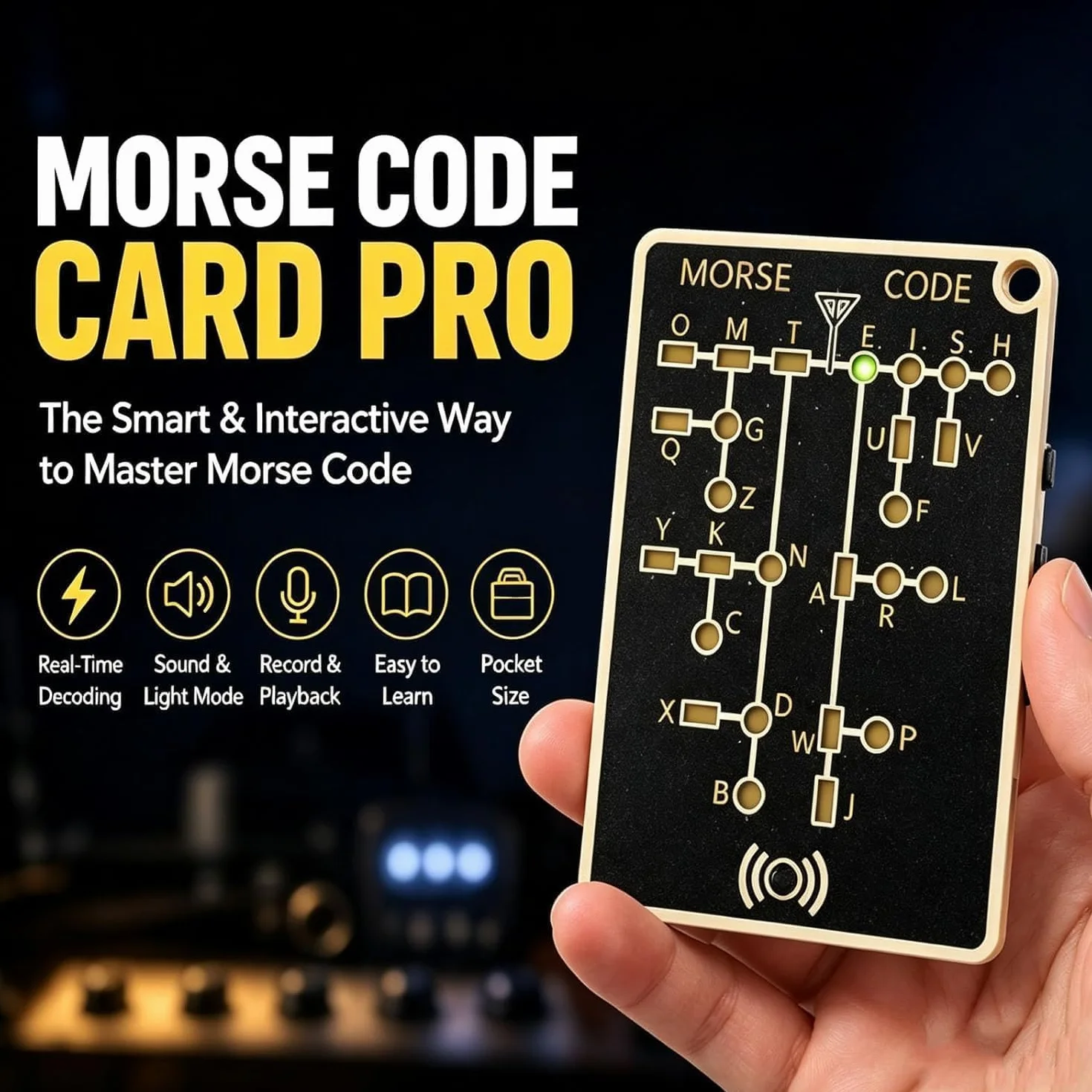 Morse Code Trainer Card Pro, interaktywne narzędzie do ćwiczeń telegraficznych LED i audio, ze sprzężeniem zwrotnym w czasie rzeczywistym, nagrywanie i odtwarzanie, przenośna kieszonkowa
