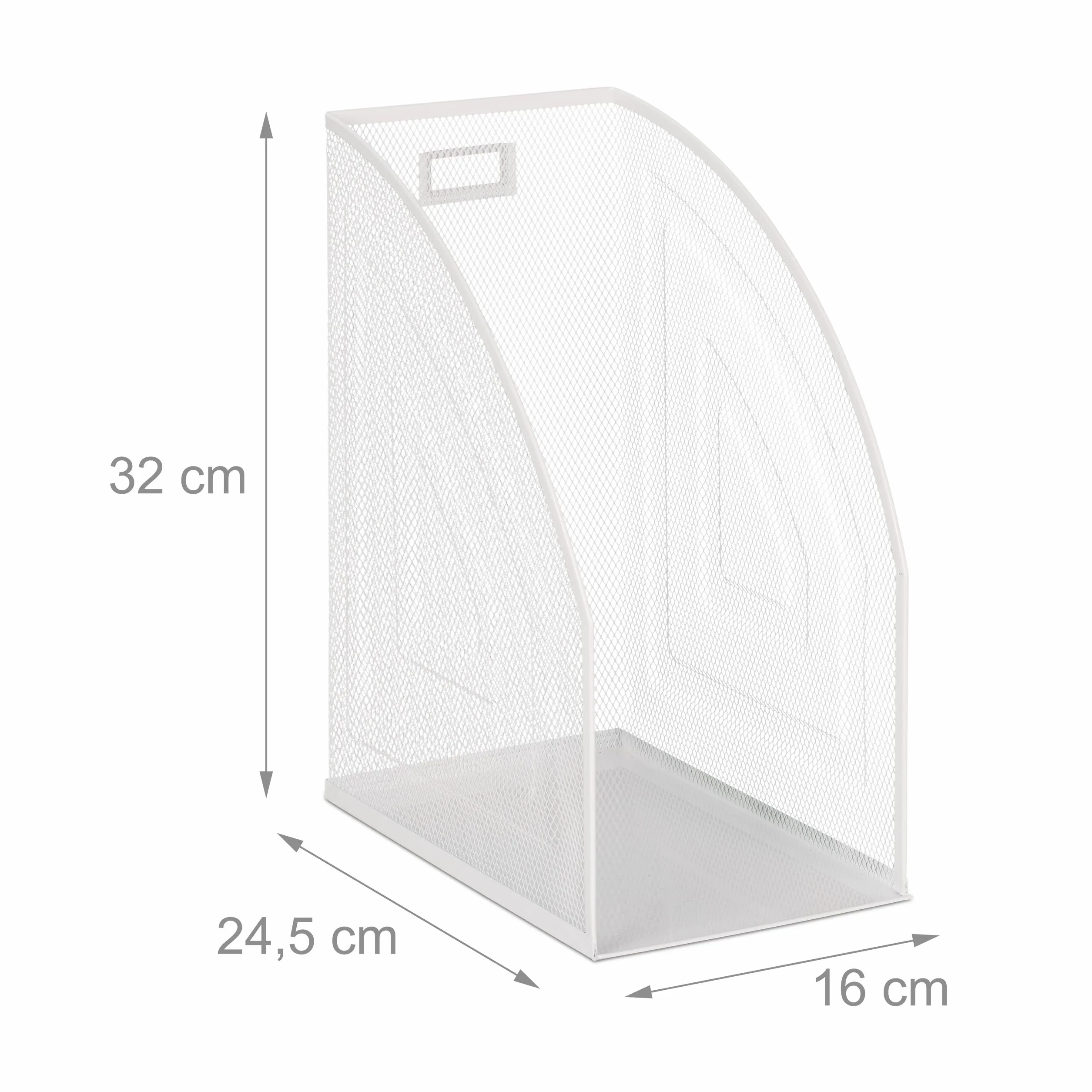 Relaxdays Segregator metalowy, DIN A4, stabilny segregator stojący, wzornictwo z siateczki, do biura i biura domowego, wys. x szer. x gł.: 32 x 16 x 24,5 cm, biały