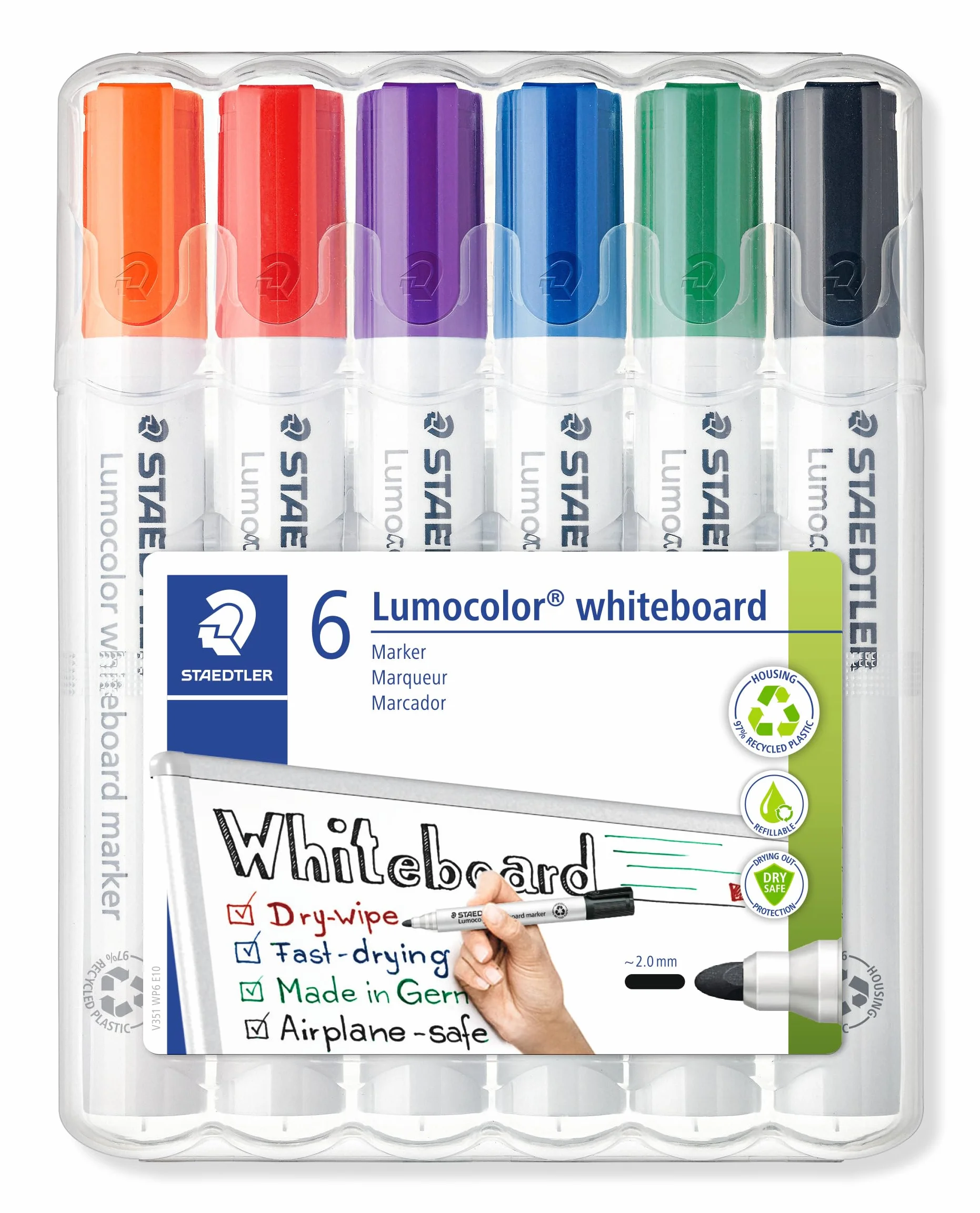 Staedtler 351 WP6 ST Marker do Tablic Suchościeralnych, Wielokolorowy, 6 szt.
