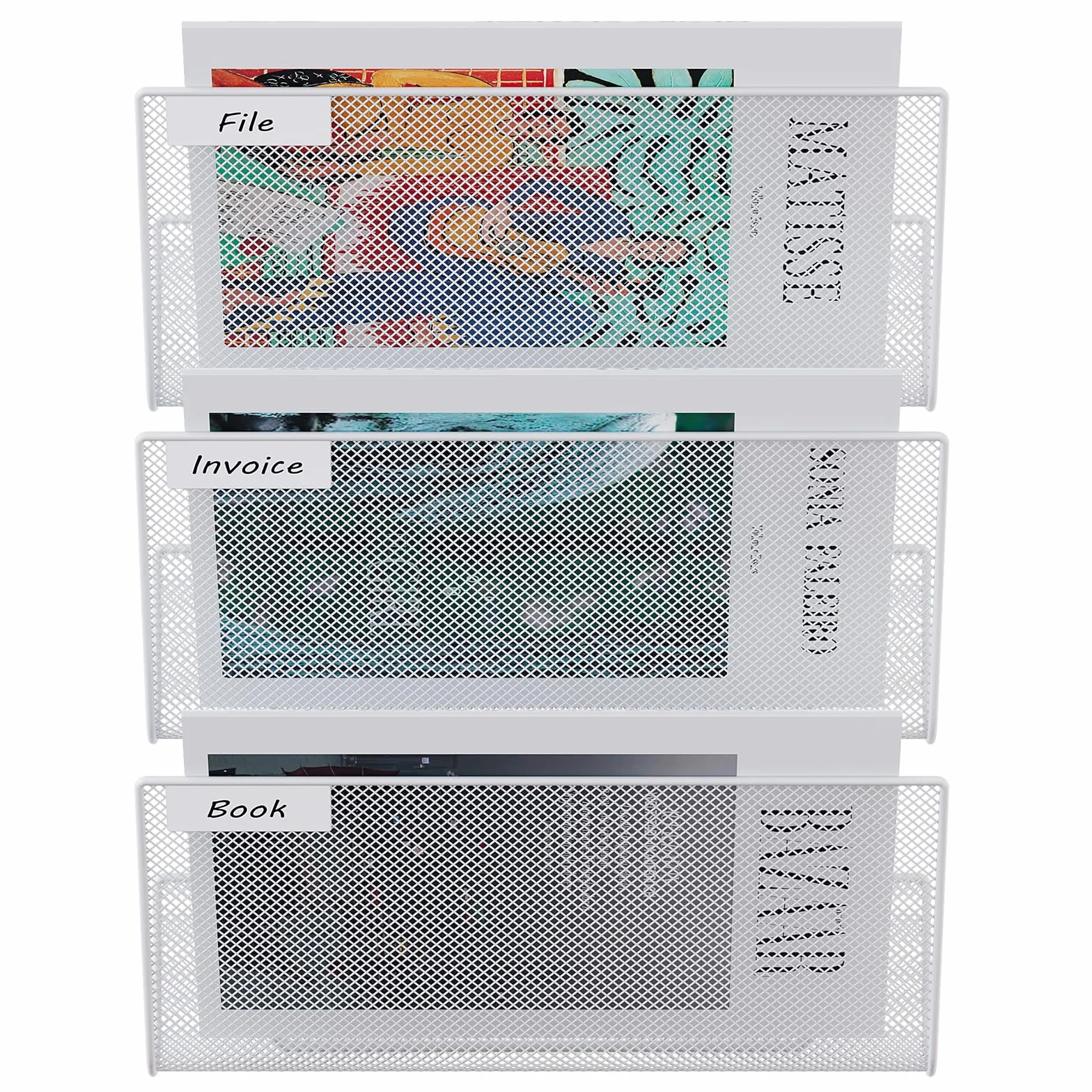 EasyPAG Uschwyt Ścienny na Dokumenty A4 3 Przedziały Metal Siatka,Wiszący Organizer na Dokumenty,Ścienny Stojak na Pocztę,Przechowywanie Czasopism do Biura & Domu,Biały