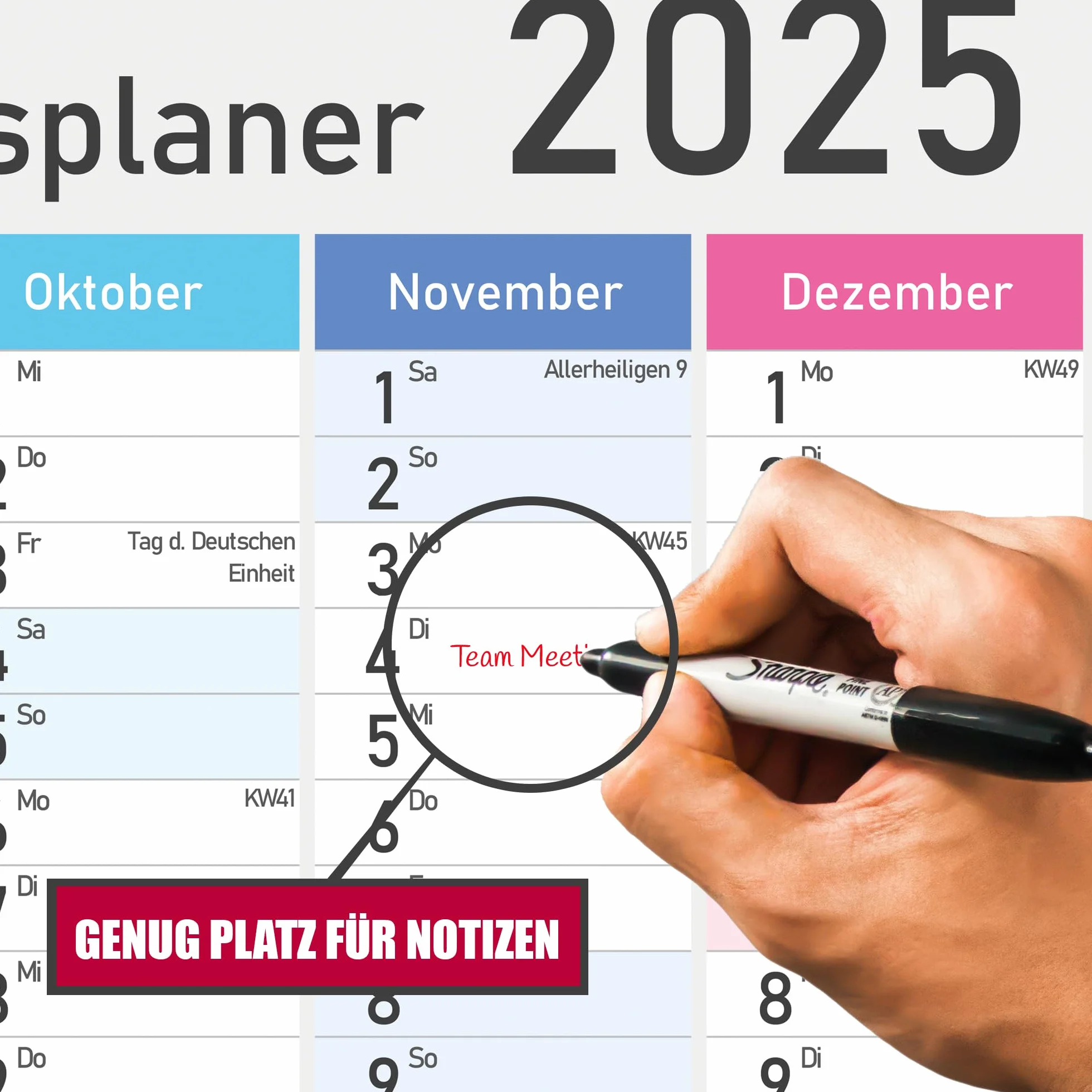 Kalendarz roczny XXL 2025 – kalendarz ścienny – planer roczny A1 (84 x 59 cm), planer ścienny z tygodniami kalendarzowymi, świętami – duży format do biura, rodziny i szkoły, kalendarz ścienny