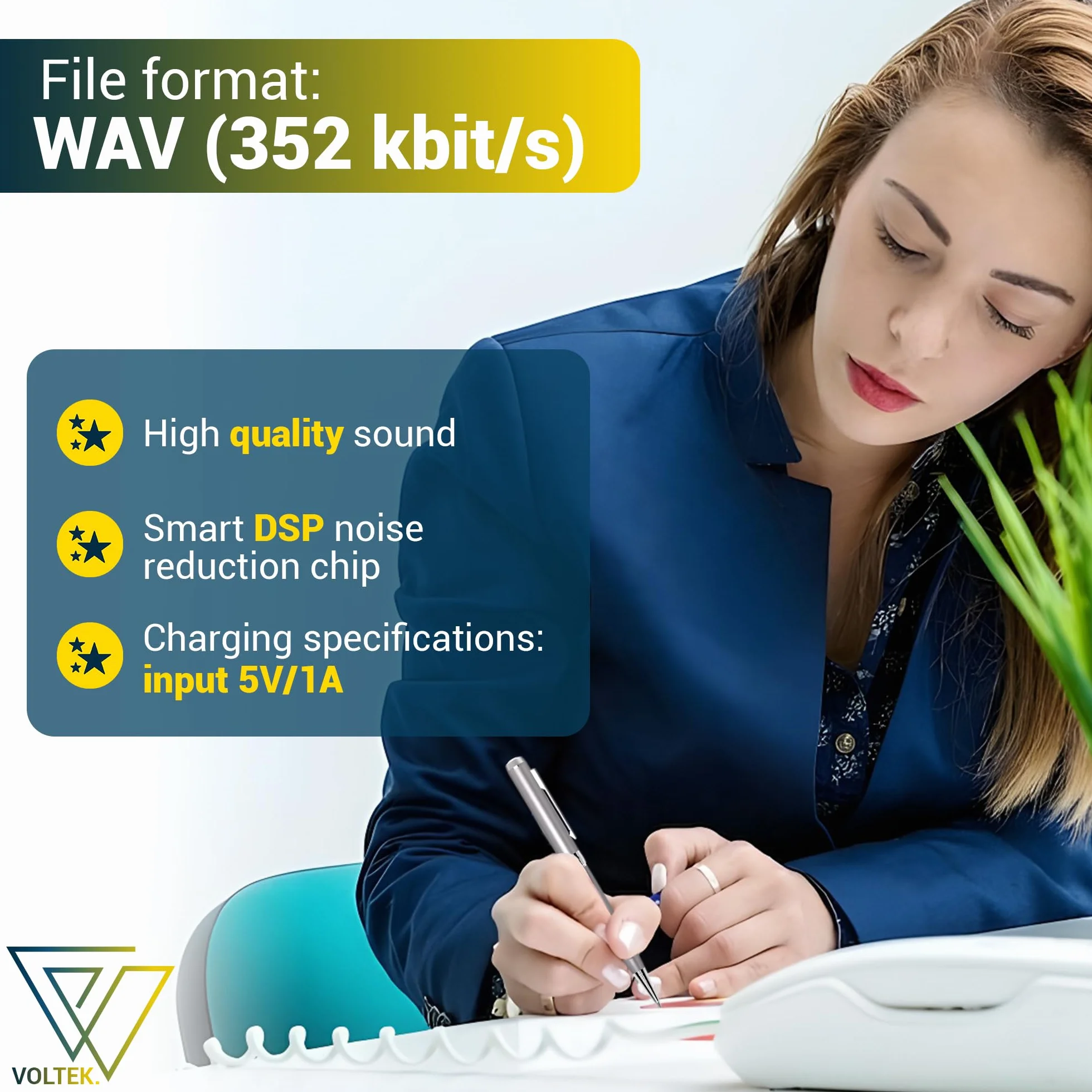 VOLTEK Pióro do nagrywania dźwięku Micro Spy, 64 GB, USB 3.0, typ C, przechwytywanie głosu za pomocą dyktafonów głosowych, mini rejestrator na spotkania, konferencje, dziennikarz, darmowy e-book w