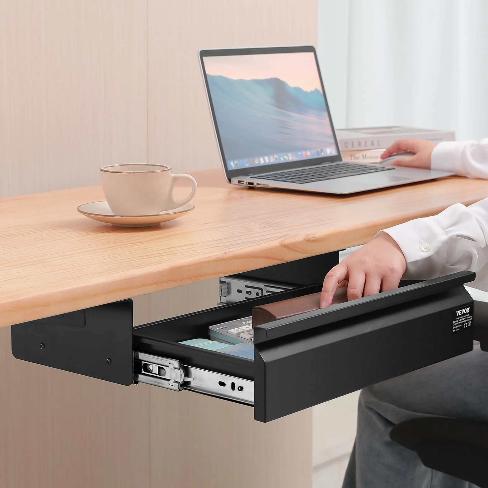 VEVOR Wysuwana szuflada pod biurkiem o szerokości 40 cm, montowany pod biurkiem, ukryty organizer do przechowywania, pod stołem, szuflada na ołówki do biura, domu, do siedzenia, stacji roboczej, 43 x