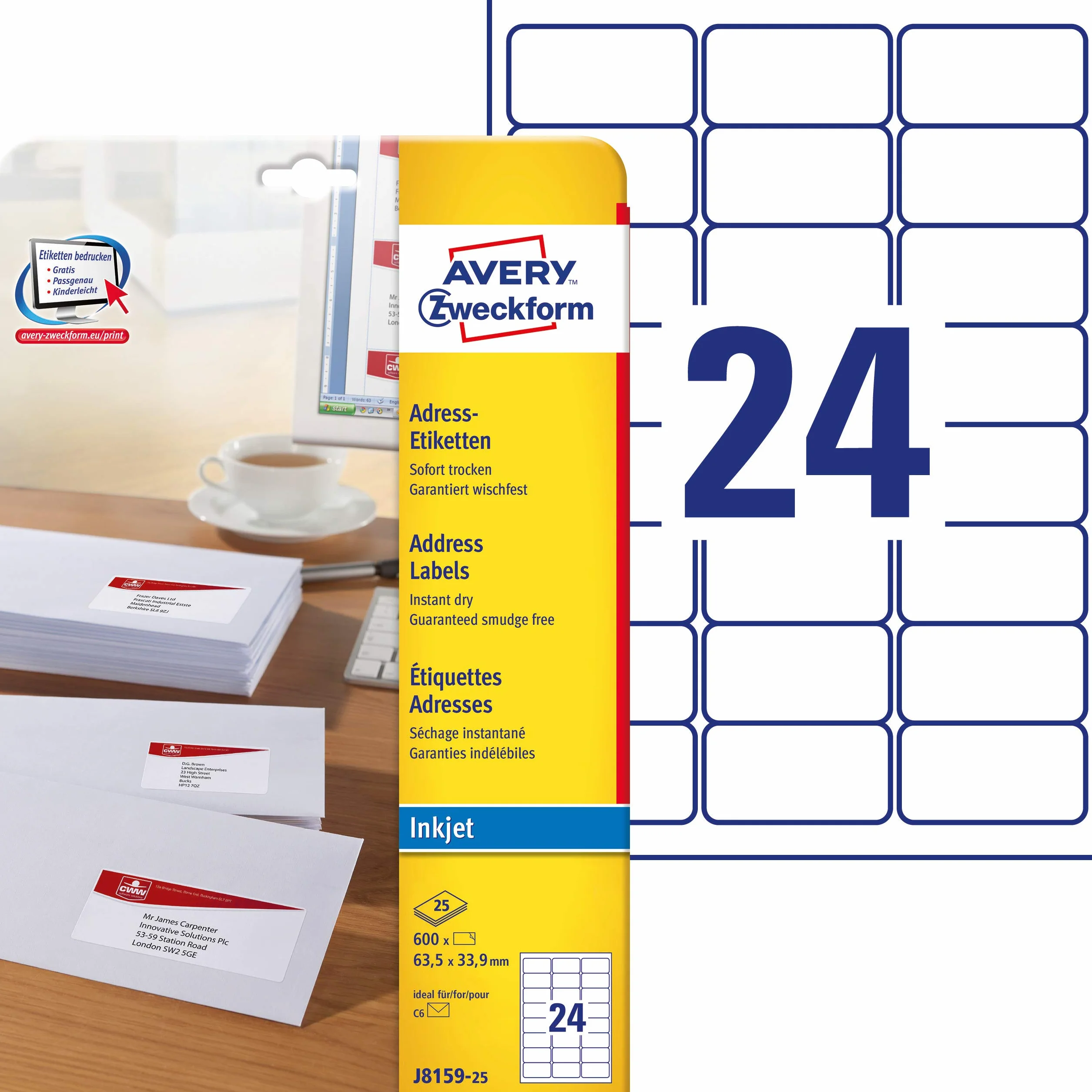 Avery Zweckform J8159-25 arkusz etykiet adresowych do kopert (import niemiecki)