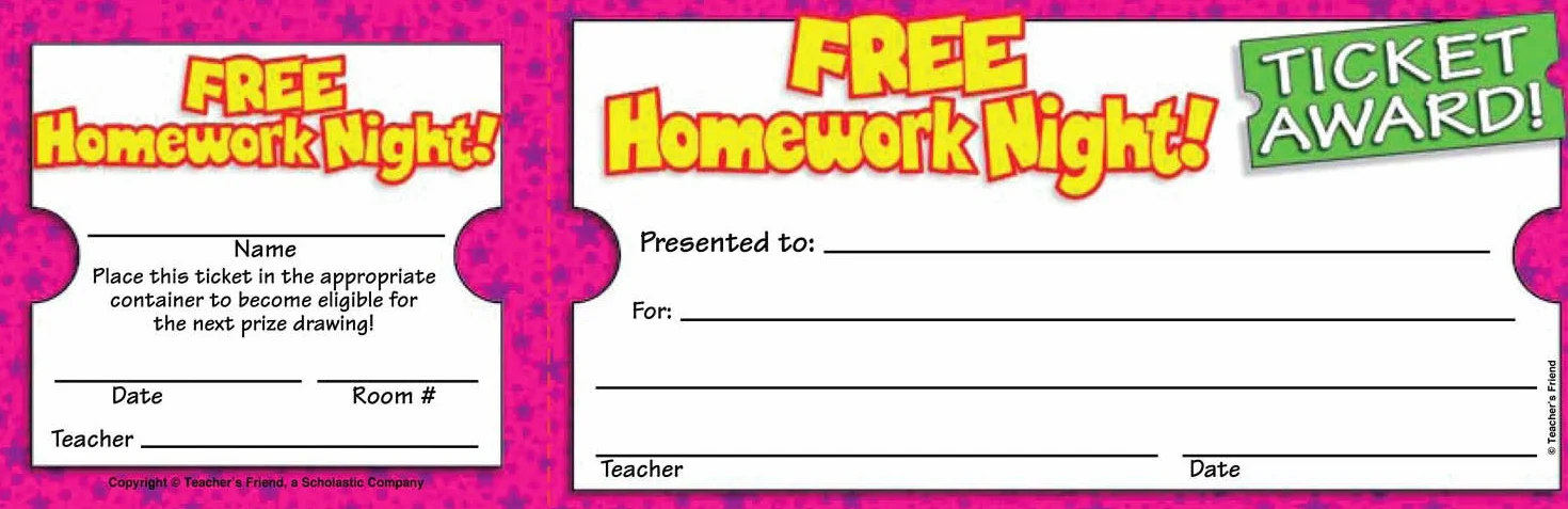 Free Homework Night Ticket Awards