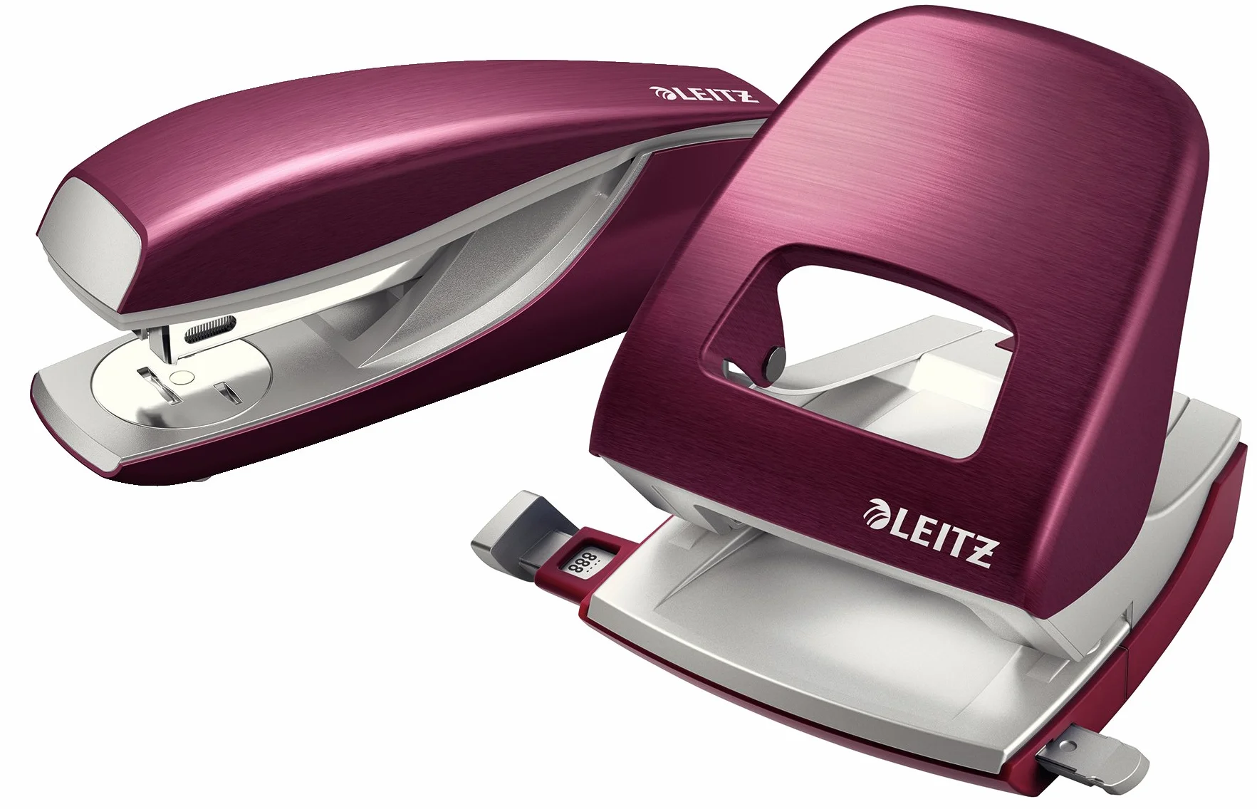 Leitz Dziurkacz, 30 arkuszy, prowadnica z oznaczeniami formatowymi, metal, zakres stylów, 50060028 - granat czerwony