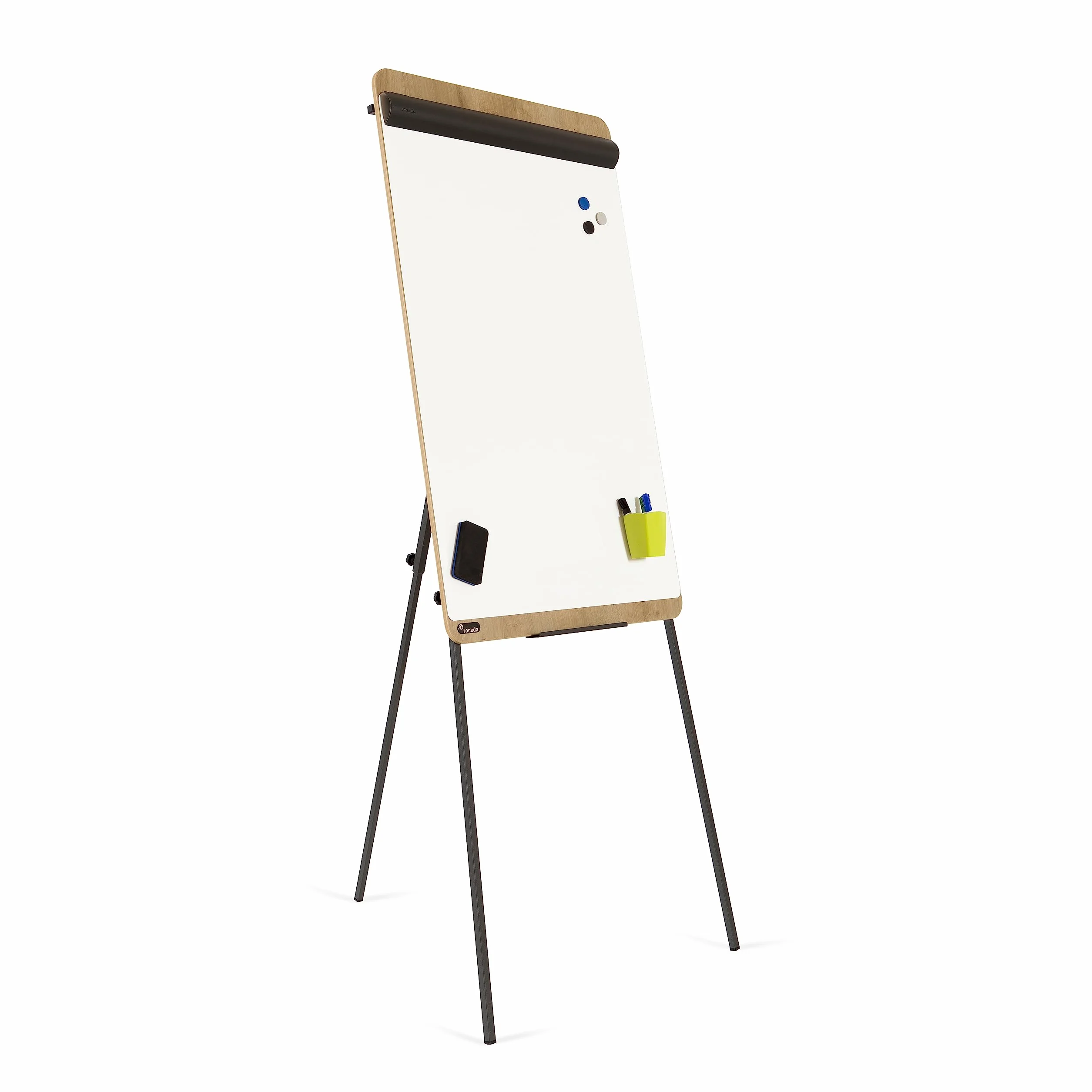 Rocada Tablica suchościeralna ze stojakiem i drewnianą ramą, magnetyczna 69 x 115 cm biały