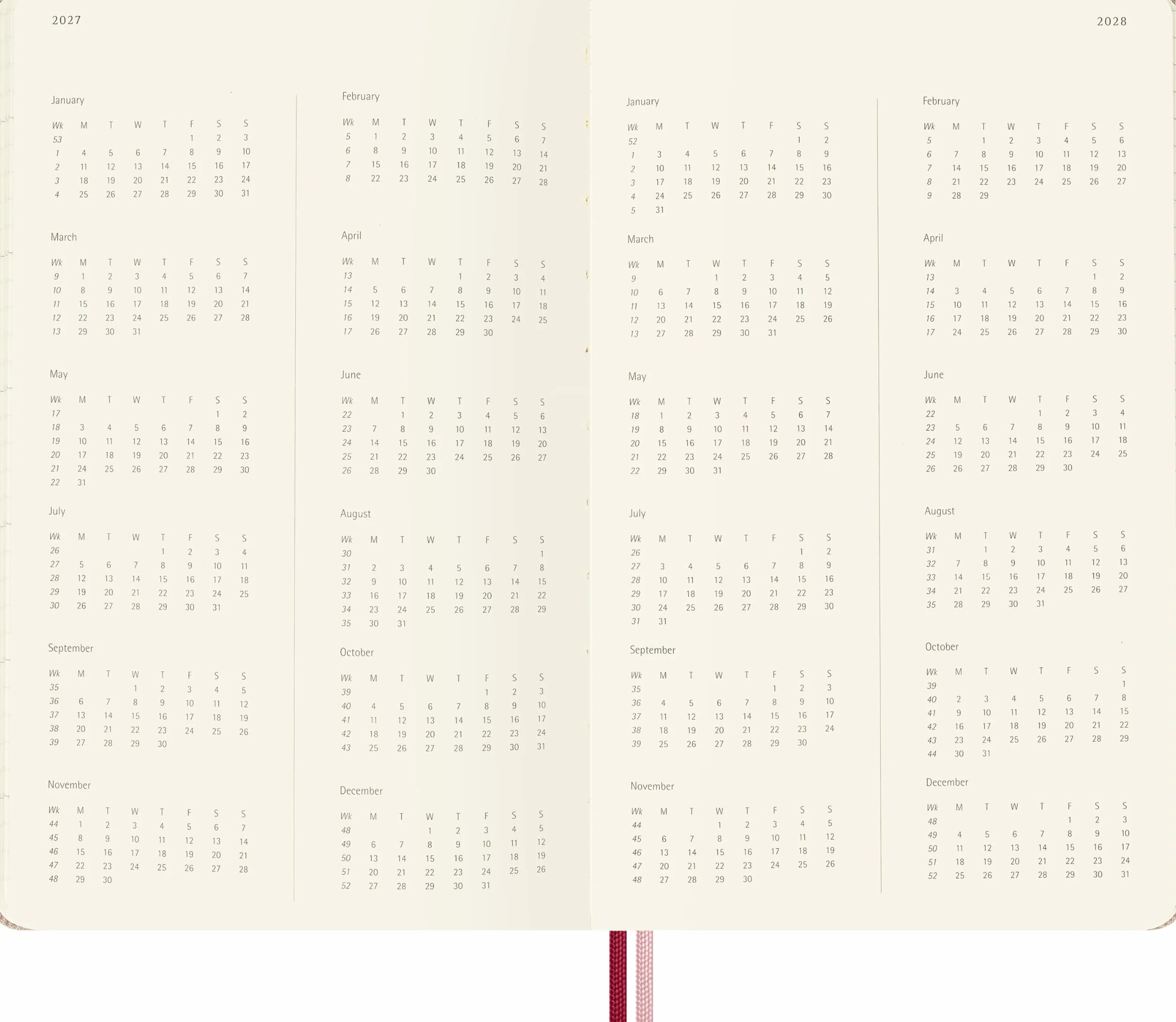 Moleskine 18 Monate Sakura Wochen Notizkalender limitierte Ausgabe 2026/2027, L/A5, 1 Wo = 1 Seite, rechts linierte Seite, fester Einband