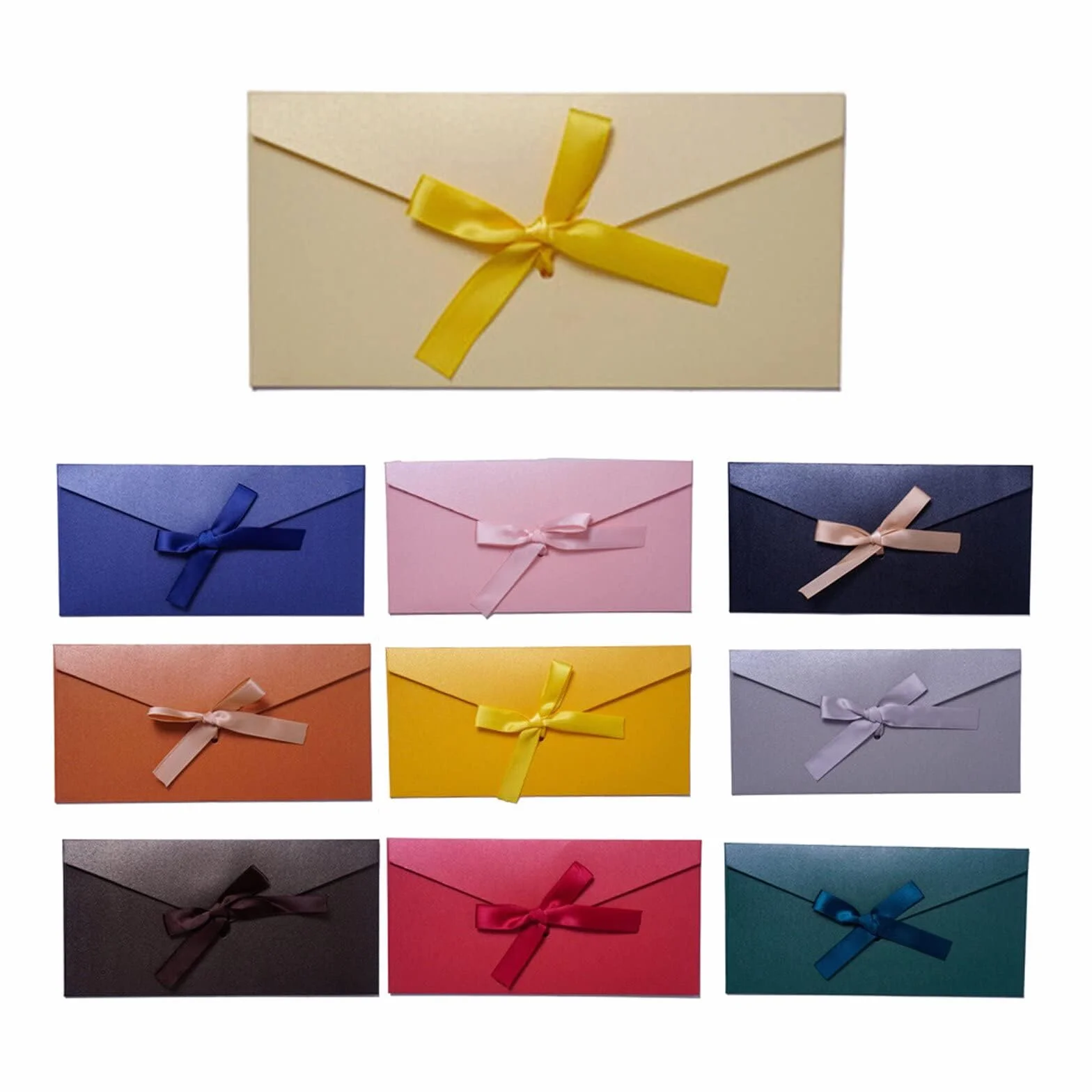 Kolorowe koperty ze wstążką 10 sztuk kolorowa koperta 22 x 10,8 cm papier kraft koperta vintage na urodziny, walentynki, Święto Dziękczynienia