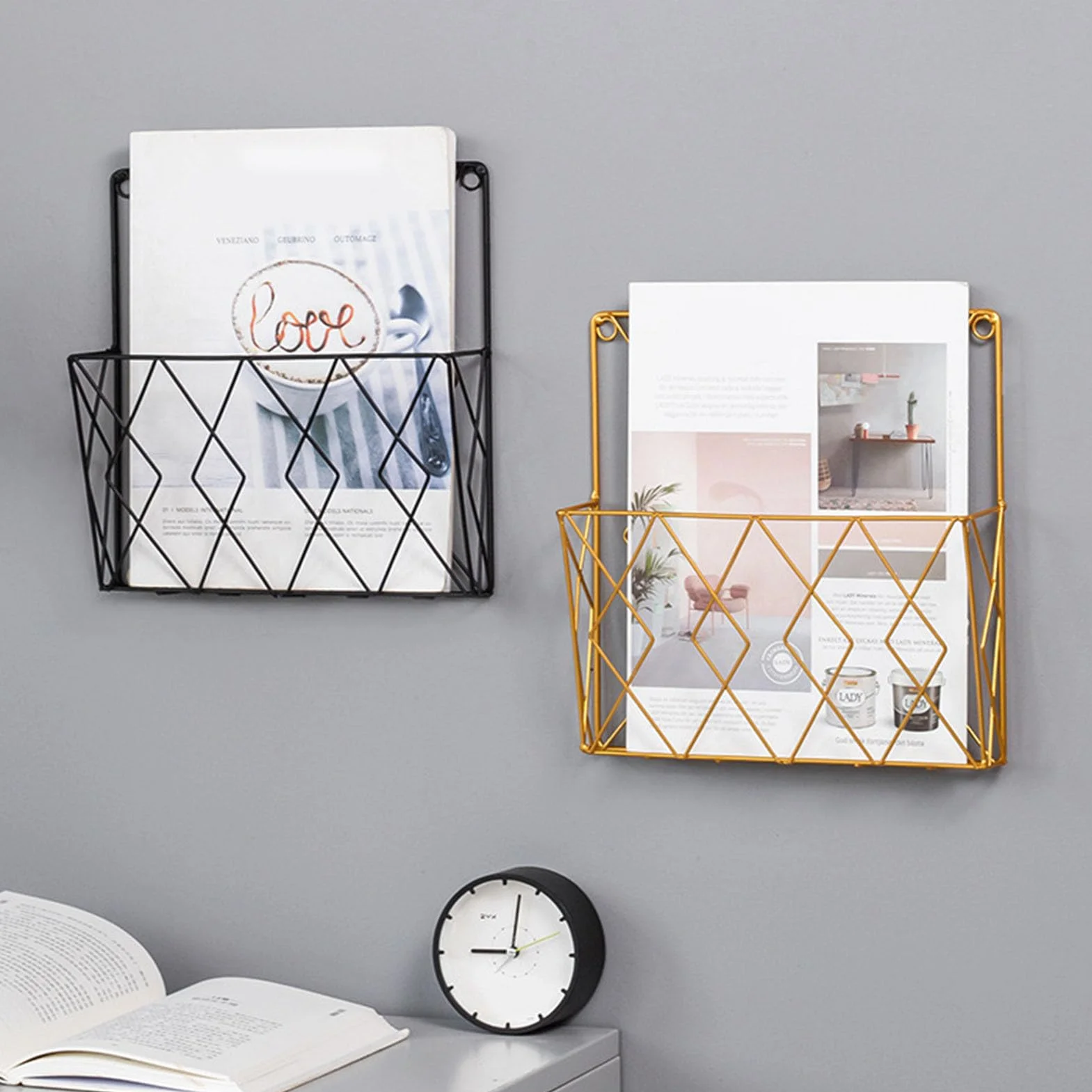 Organizer ścienny metalowy czarny 32x28.5x10.8 cm na dokumenty do biura