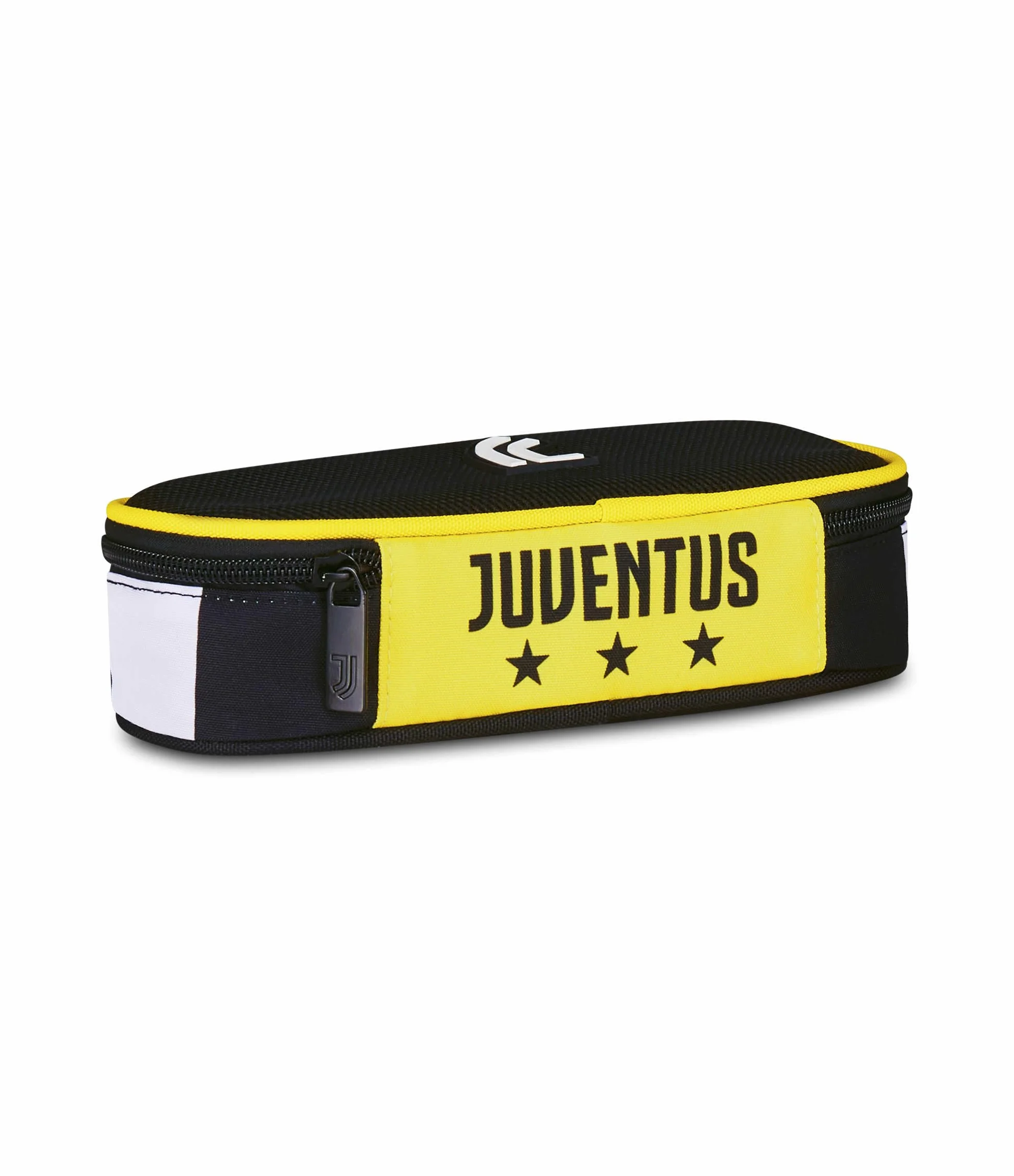 Seven Juventus Piórnik szkolny Round Plus, czarny, owalny piórnik z gumkami i kieszenią, na długopisy, ołówki i akcesoria, do szkoły średniej i wyższej, dla dzieci, piłki nożnej, czarny, nowoczesny