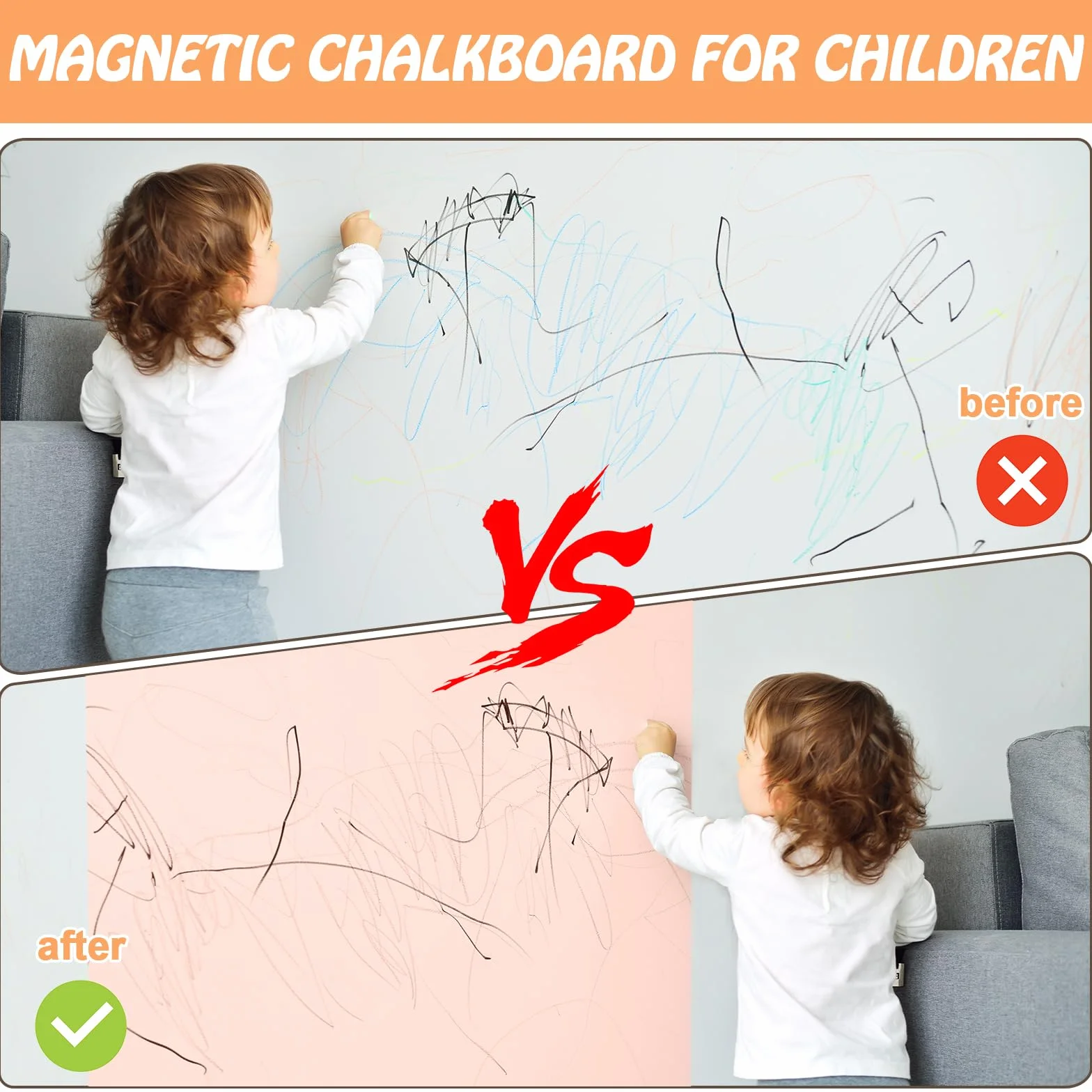 Tablica magnetyczna dla dzieci, 80 x 118 cm, duża, samoprzylepna, magnetyczna tablica do pisania kredą w kształcie łuku, do pokoju dziecięcego – 12 pisaków kredowych, 1 ściereczka do czyszczenia