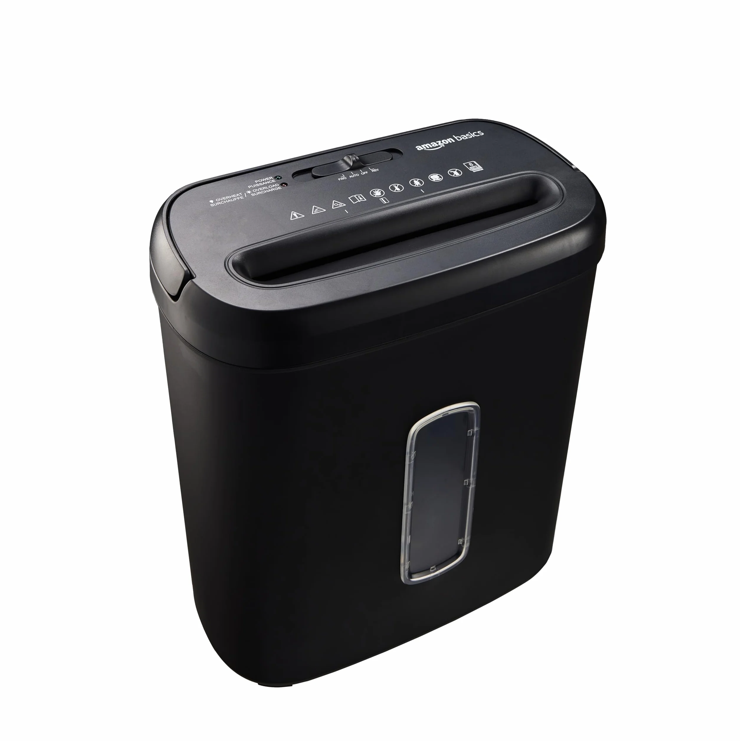 Amazon Basics Niszczarka do papieru o przekroju poprzecznym na 8 arkuszy, do papieru i płyt CD i kart kredytowych, 8 arkuszy, czarna