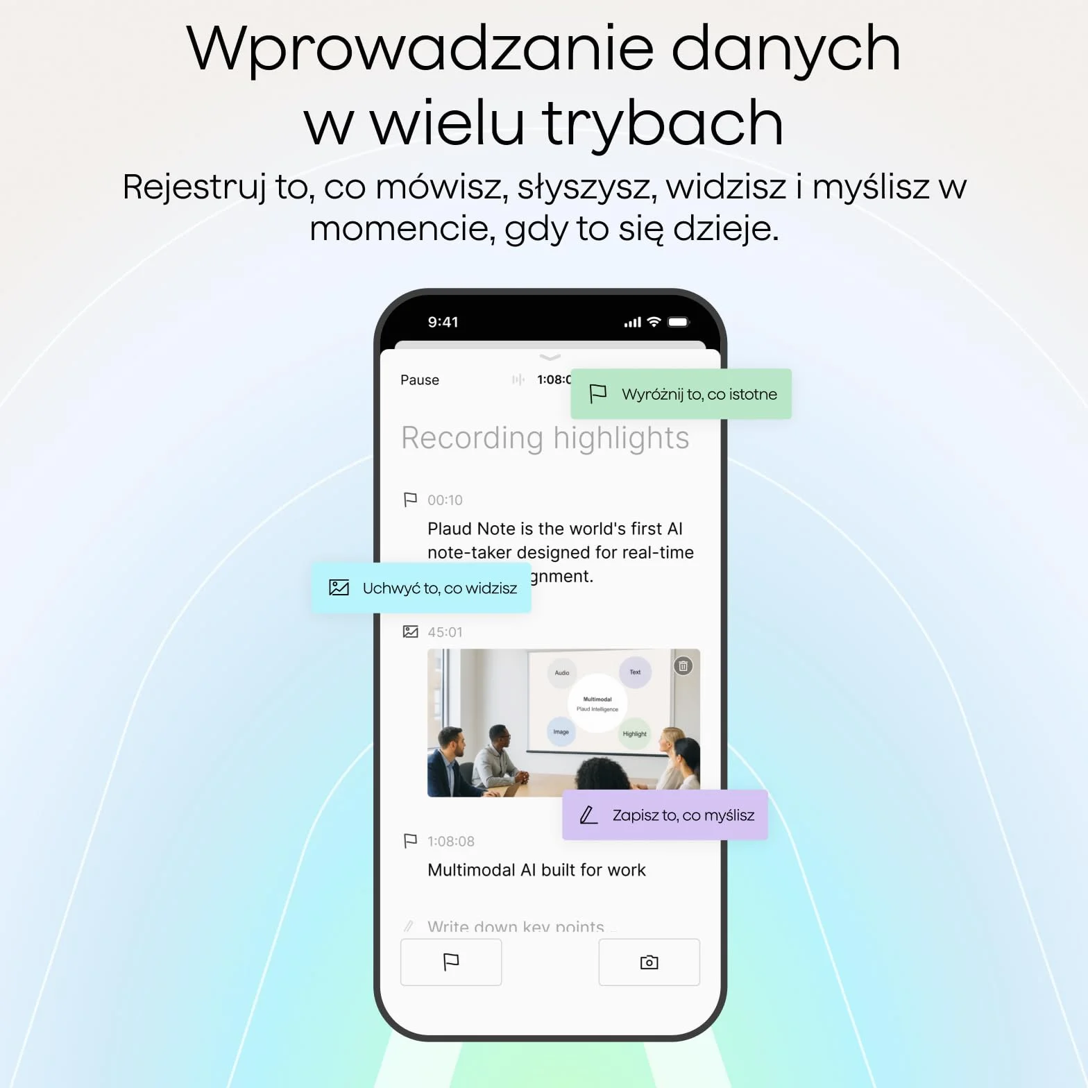 Plaud Note Dyktafon AI 64 GB, obsługa 112 języków, transkrypcja i podsumowanie AI