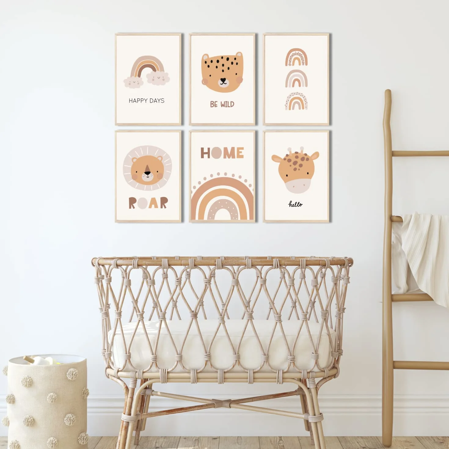MeinBaby123 Plakat do pokoju dziecięcego zestaw 6 sztuk DIN A4 dekoracja ścienna lew żyrafa tęcza słodkie