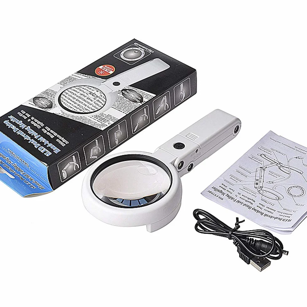 Lupa szklana lampa stołowa 5X/11X składana lupa zasilana przez USB z 8 diodami LED do czytania hobby biżuterii rękodzieła roboczego lub stołu warsztatowego