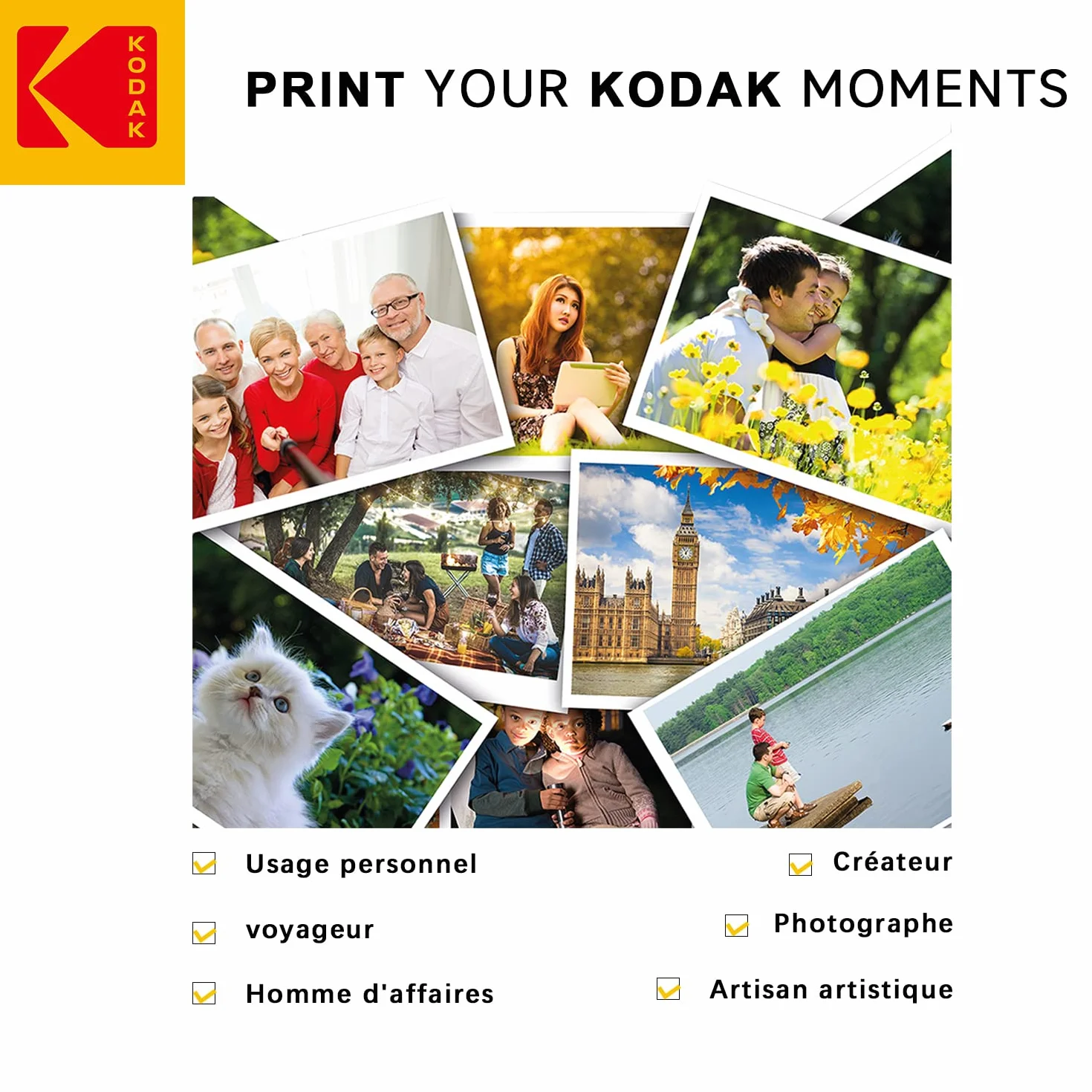 KODAK Instant Photo Paper - Opakowanie 25 arkuszy papieru fotograficznego - Format 21 x 29,7 cm (A4) - Wykończenie błyszczące - 180 gsm - Kompatybilny z drukarkami atramentowymi"