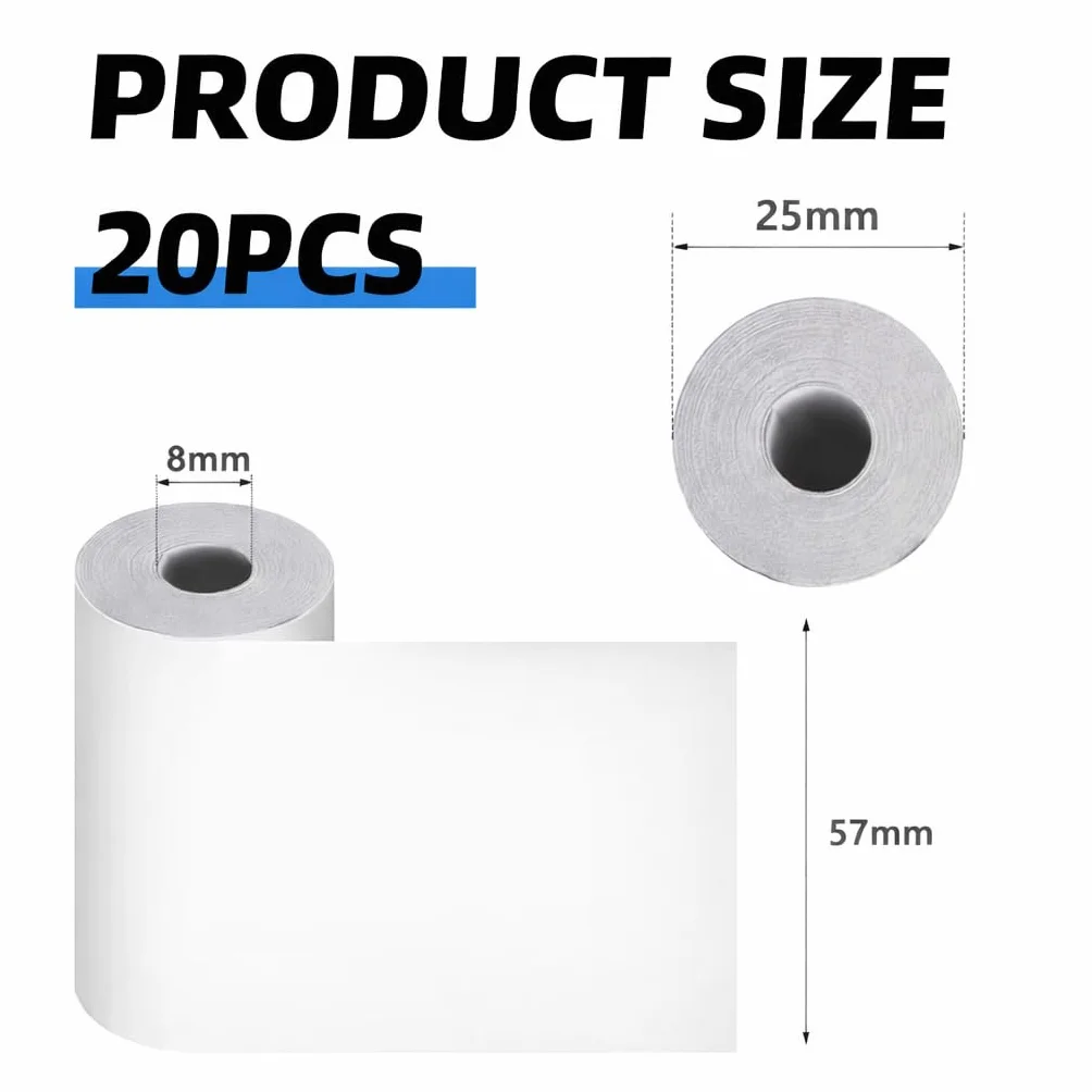 Papier termiczny do aparatów dla dzieci – 20 rolek – 57 mm x 25 mm – Papier do drukowania termicznego – Zapasowy papier do aparatów z natychmiastowym wydrukiem dla dzieci