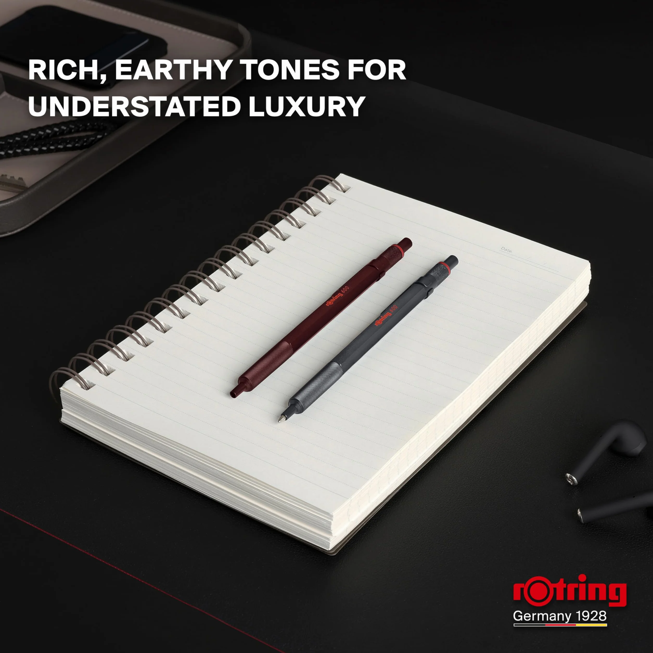 rOtring 600 Długopis | Końcówka Medium | Czarny tusz | Obudowa długopisu w całości wykonana z metalu | Chocolate Truffle | Antypoślizgowy uchwyt radełkowany i sześciokątny korpus | Z wymiennym wkładem