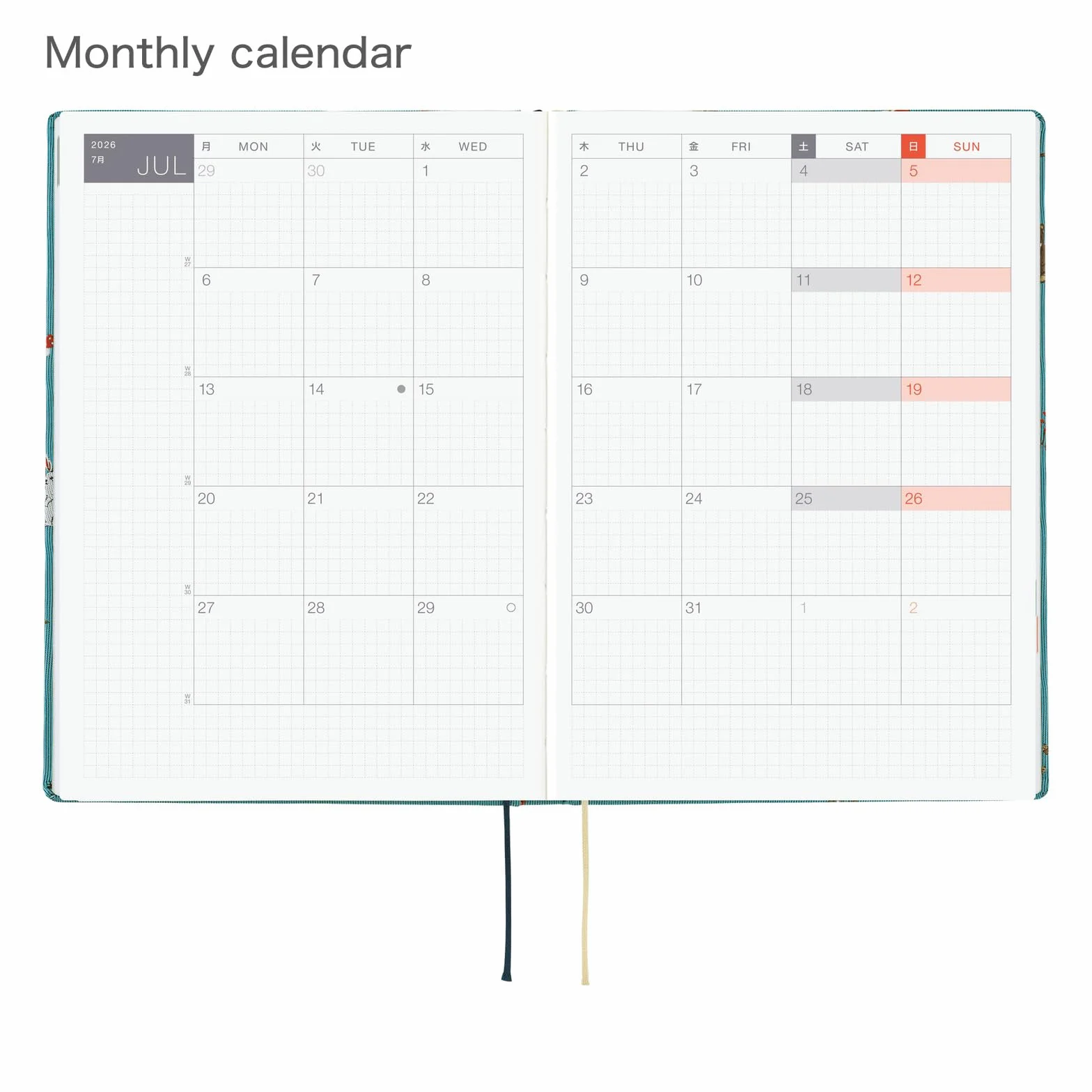 Hobonichi Techo HON A5 2026 – Bow & Tie: In the Forest (angielski, styczeń Start Planner)