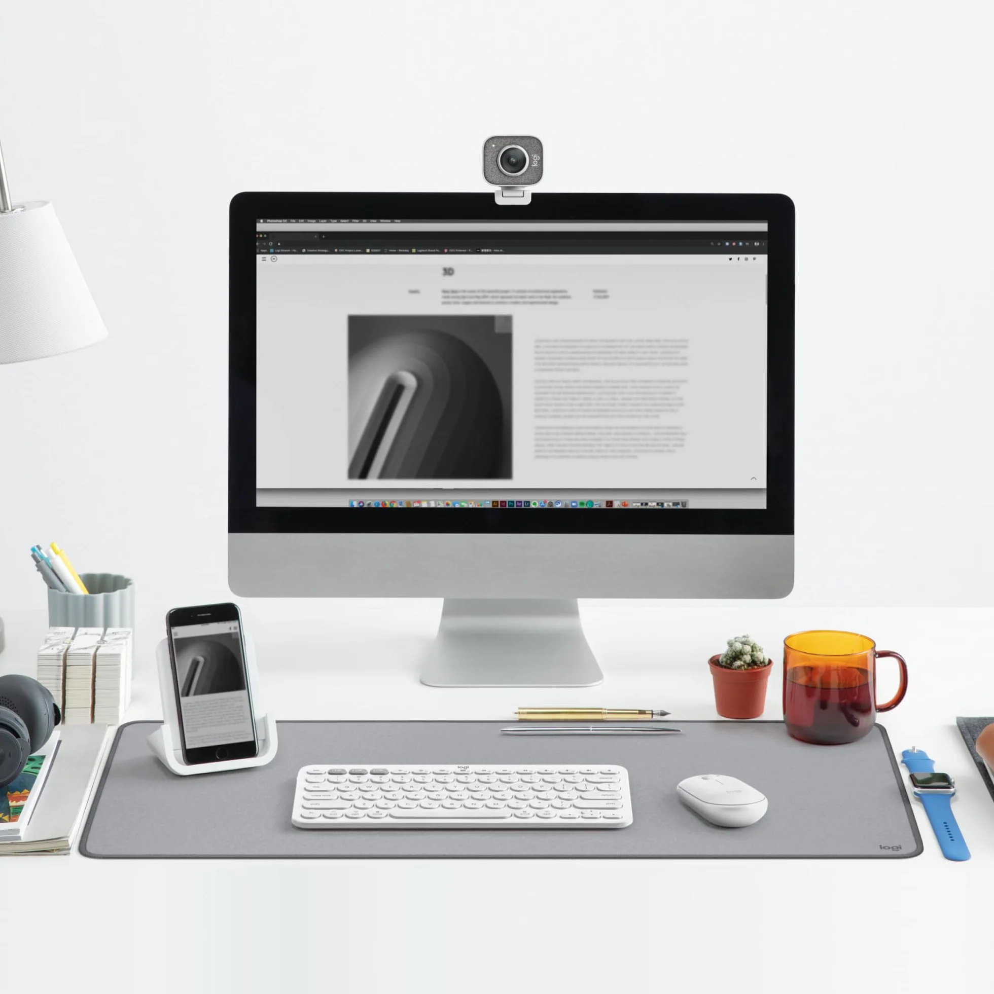 Logitech Desk Mat Studio Series duża mata na biurko antypoślizgowa odporna na zalanie Szary