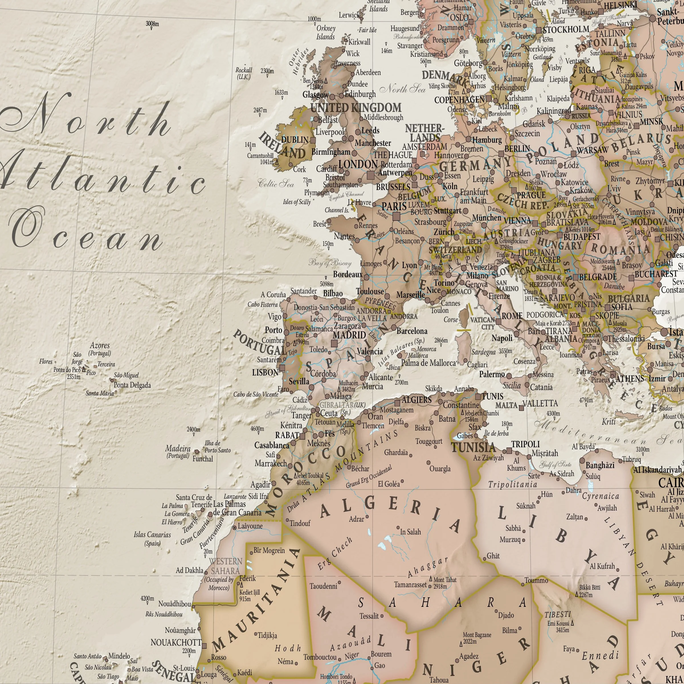 Maps International Gigantyczna mapa świata - mega-mapa świata w stylu antycznym - laminowana - 46 x 80-2025 zaktualizowana