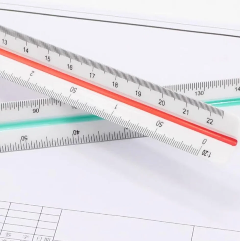 Linijka 30 cm, miarka z tworzywa sztucznego, linijka trójkątna, linijka trójkątna, skala metryczna 1:20 1:25 1:50 1:75 1:100 1:125